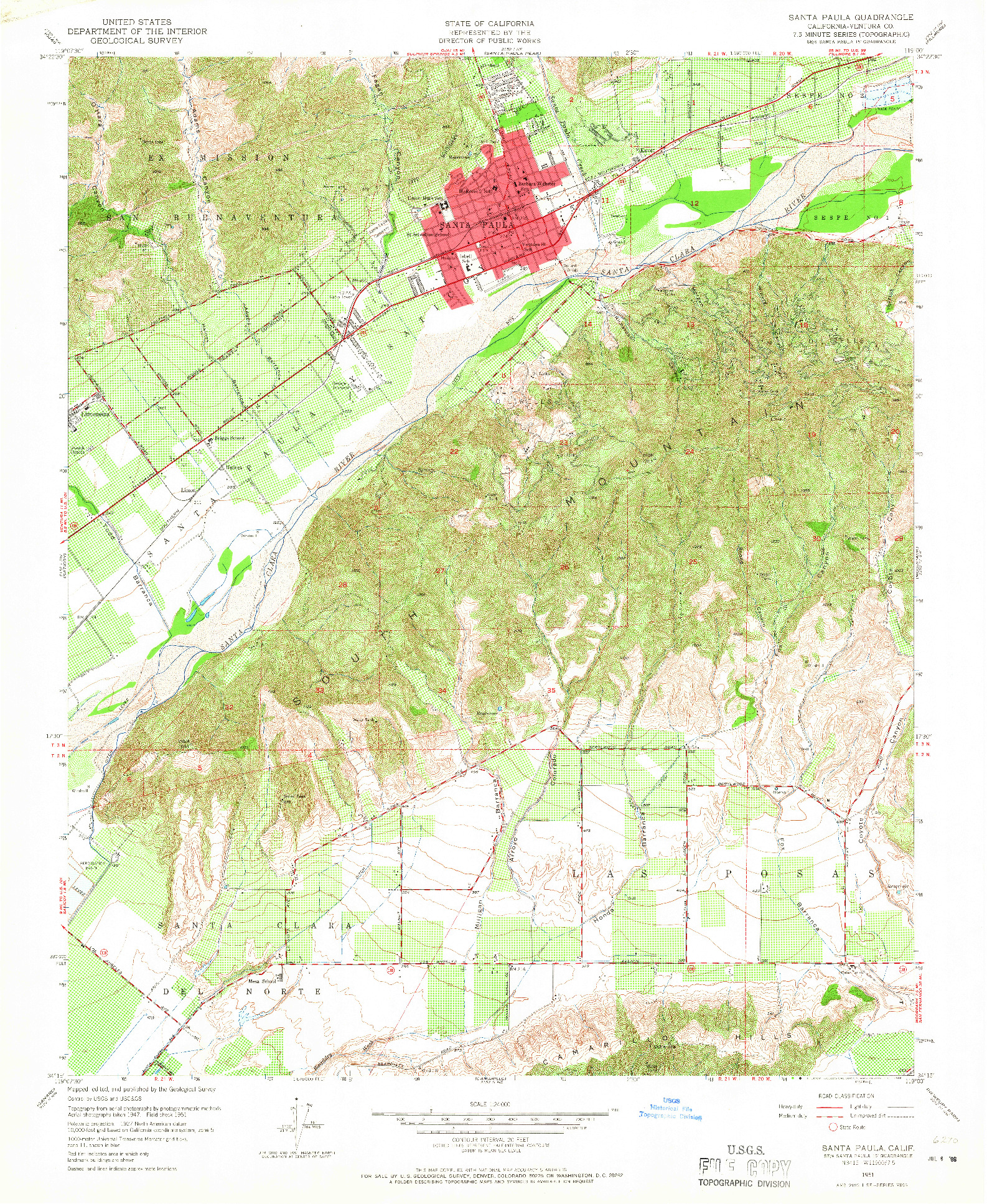 USGS 1:24000-SCALE QUADRANGLE FOR SANTA PAULA, CA 1951