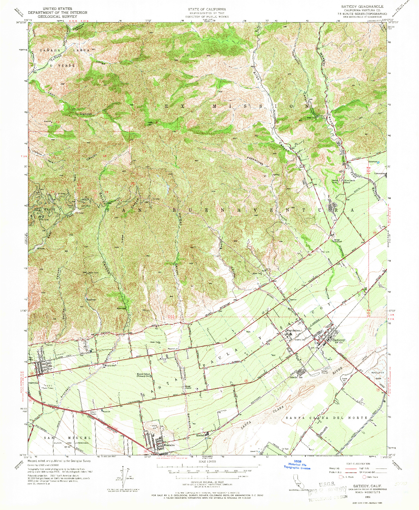 USGS 1:24000-SCALE QUADRANGLE FOR SATICOY, CA 1951