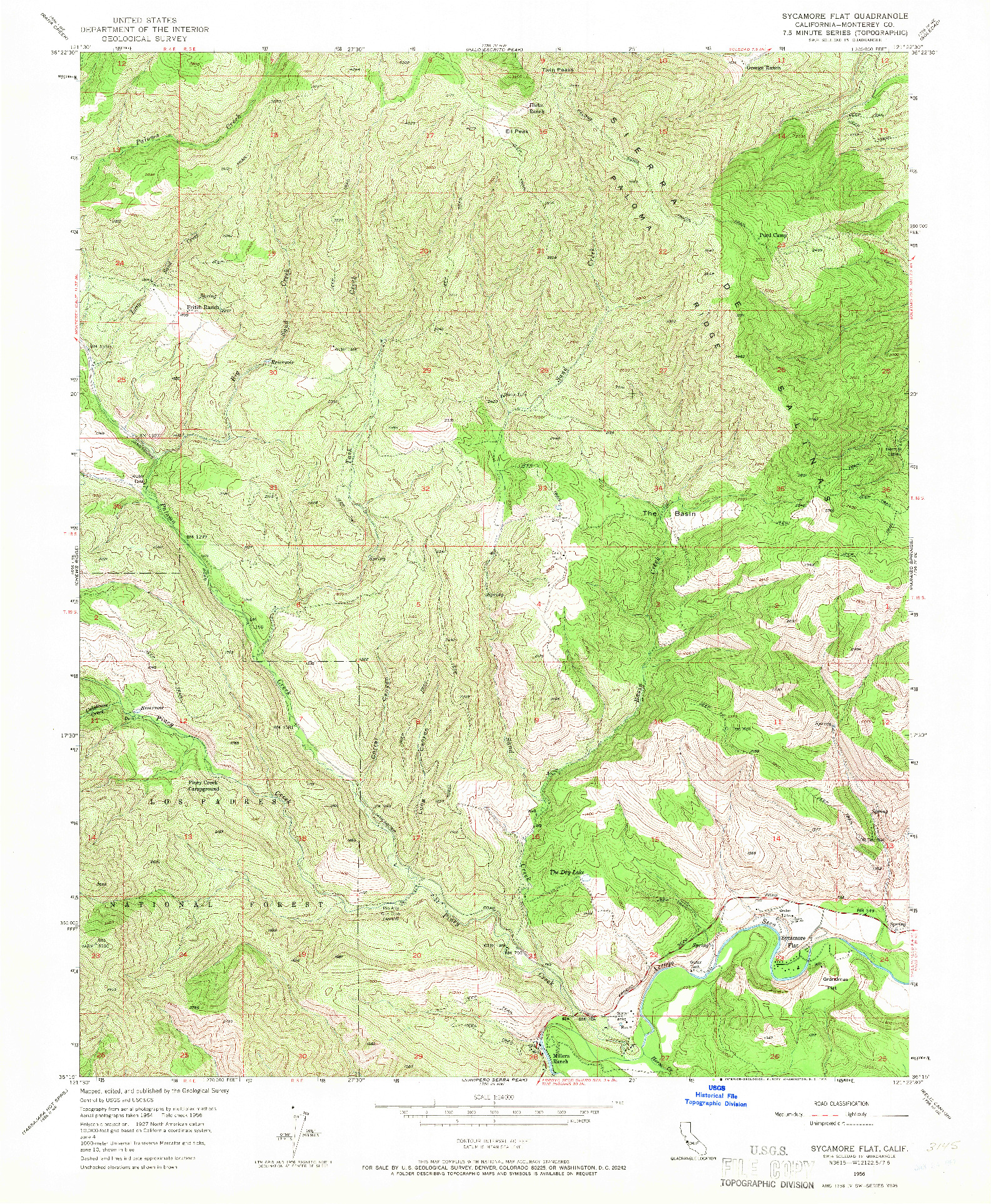 USGS 1:24000-SCALE QUADRANGLE FOR SYCAMORE FLAT, CA 1956