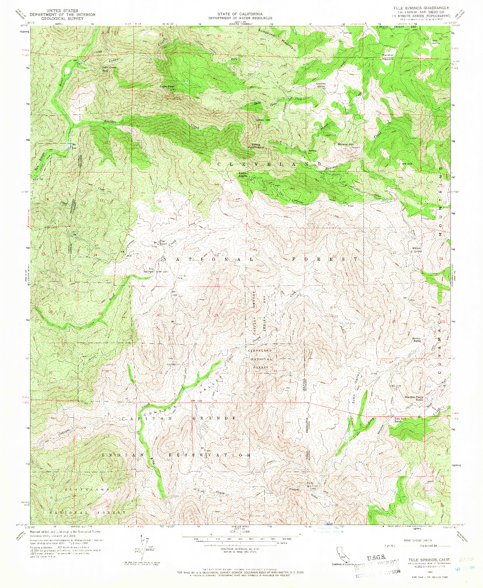 USGS 1:24000-SCALE QUADRANGLE FOR TULE SPRINGS, CA 1960