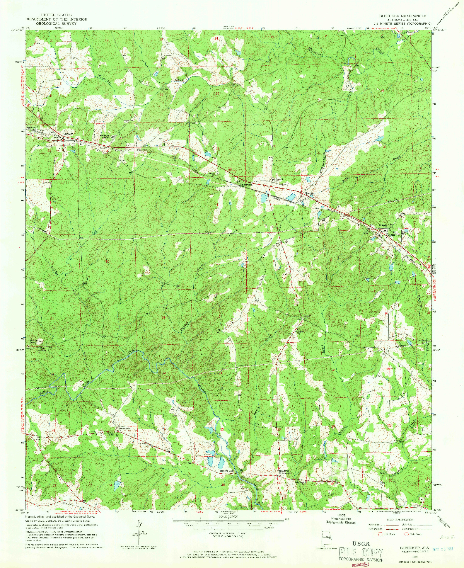 USGS 1:24000-SCALE QUADRANGLE FOR BLEECKER, AL 1965