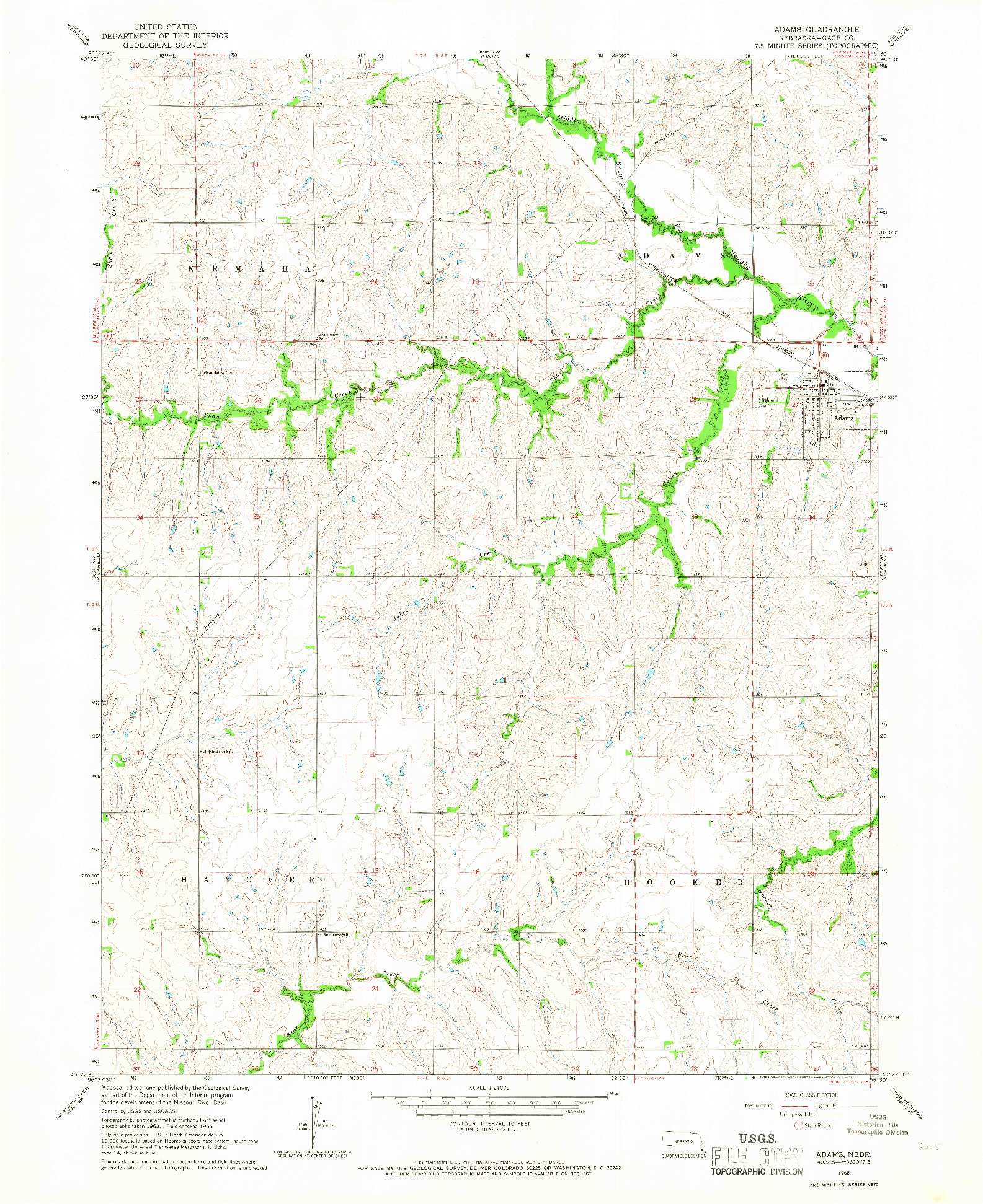 USGS 1:24000-SCALE QUADRANGLE FOR ADAMS, NE 1965