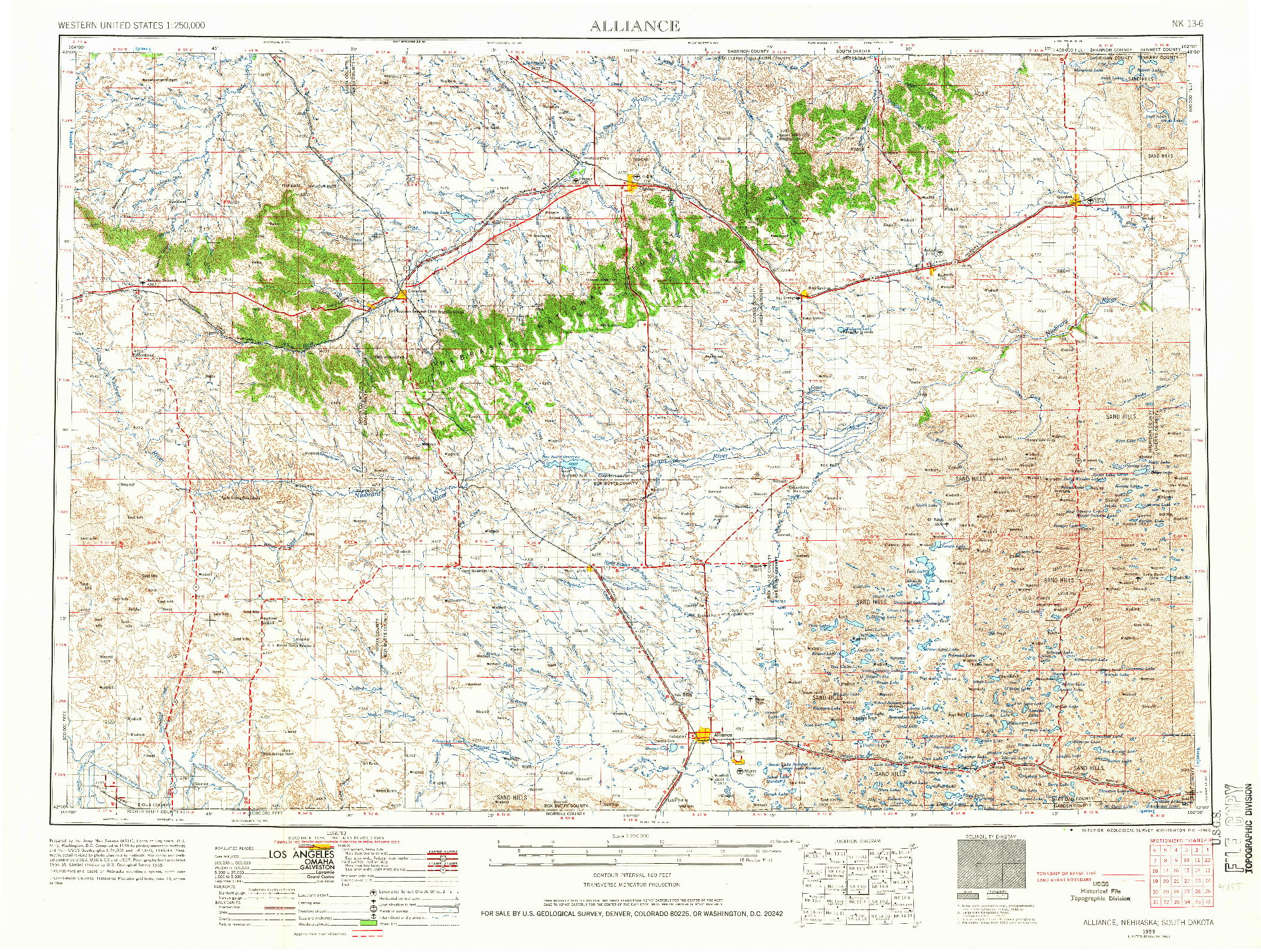 USGS 1:250000-SCALE QUADRANGLE FOR ALLIANCE, NE 1955