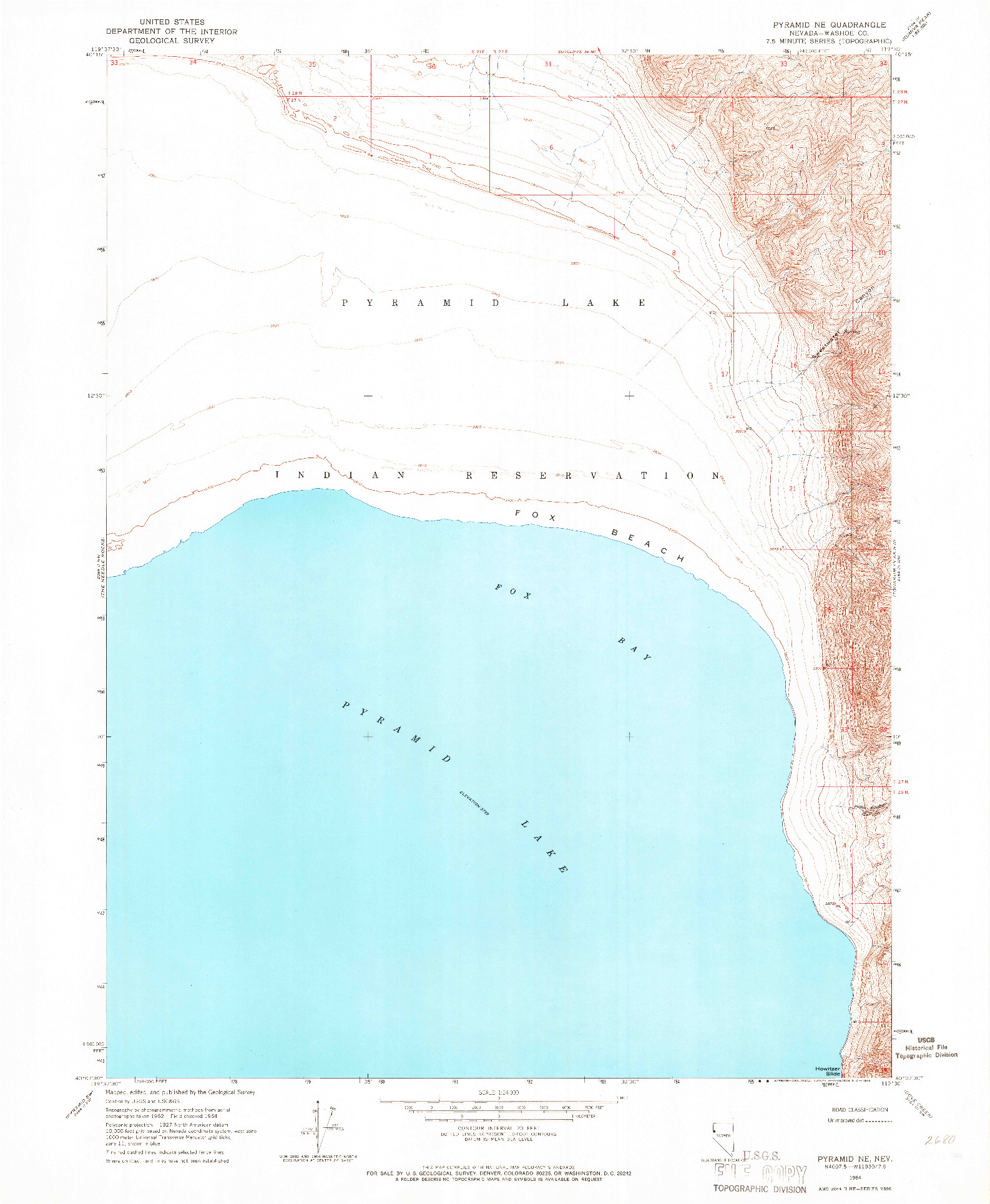 USGS 1:24000-SCALE QUADRANGLE FOR PYRAMID NE, NV 1964