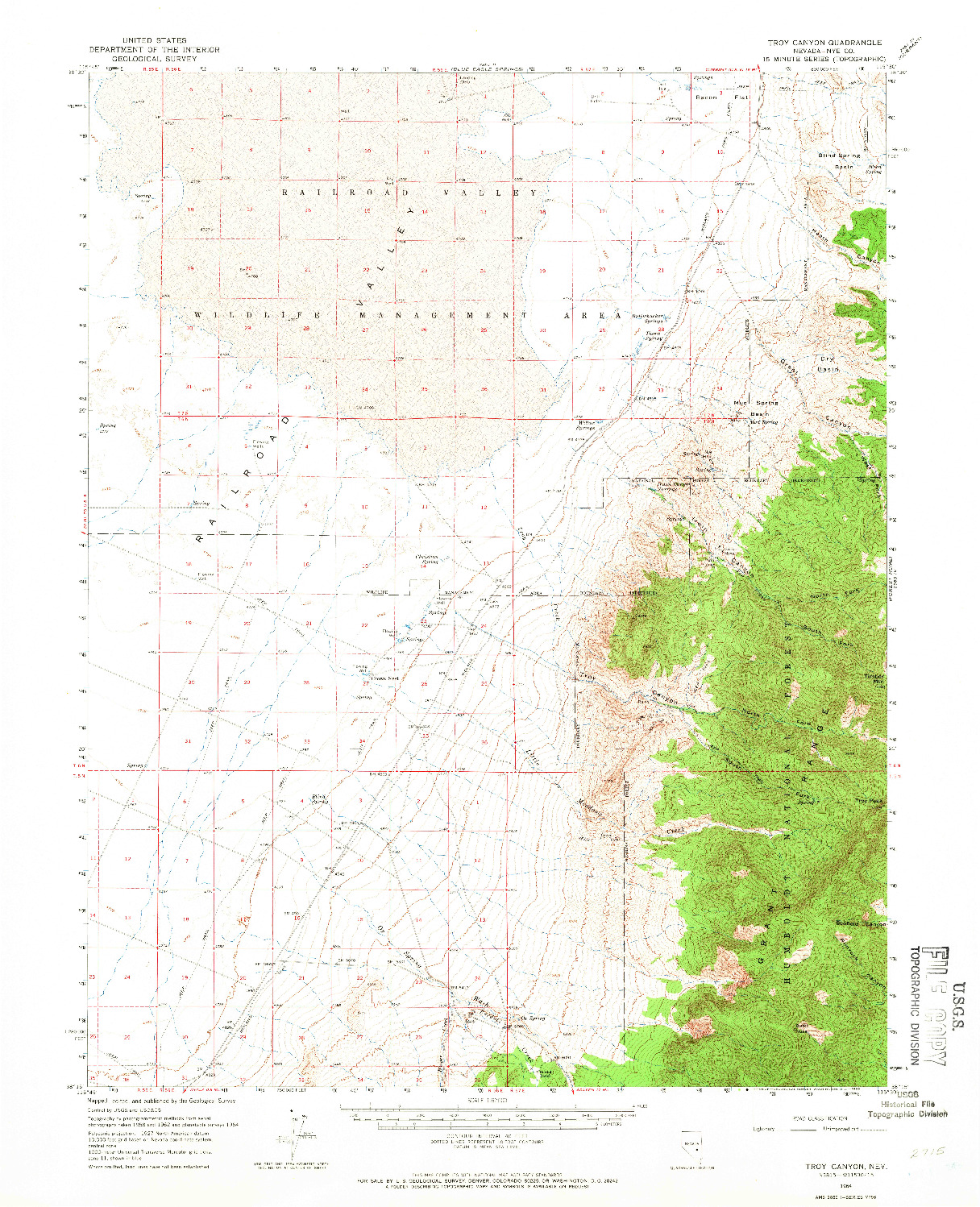USGS 1:62500-SCALE QUADRANGLE FOR TROY CANYON, NV 1964