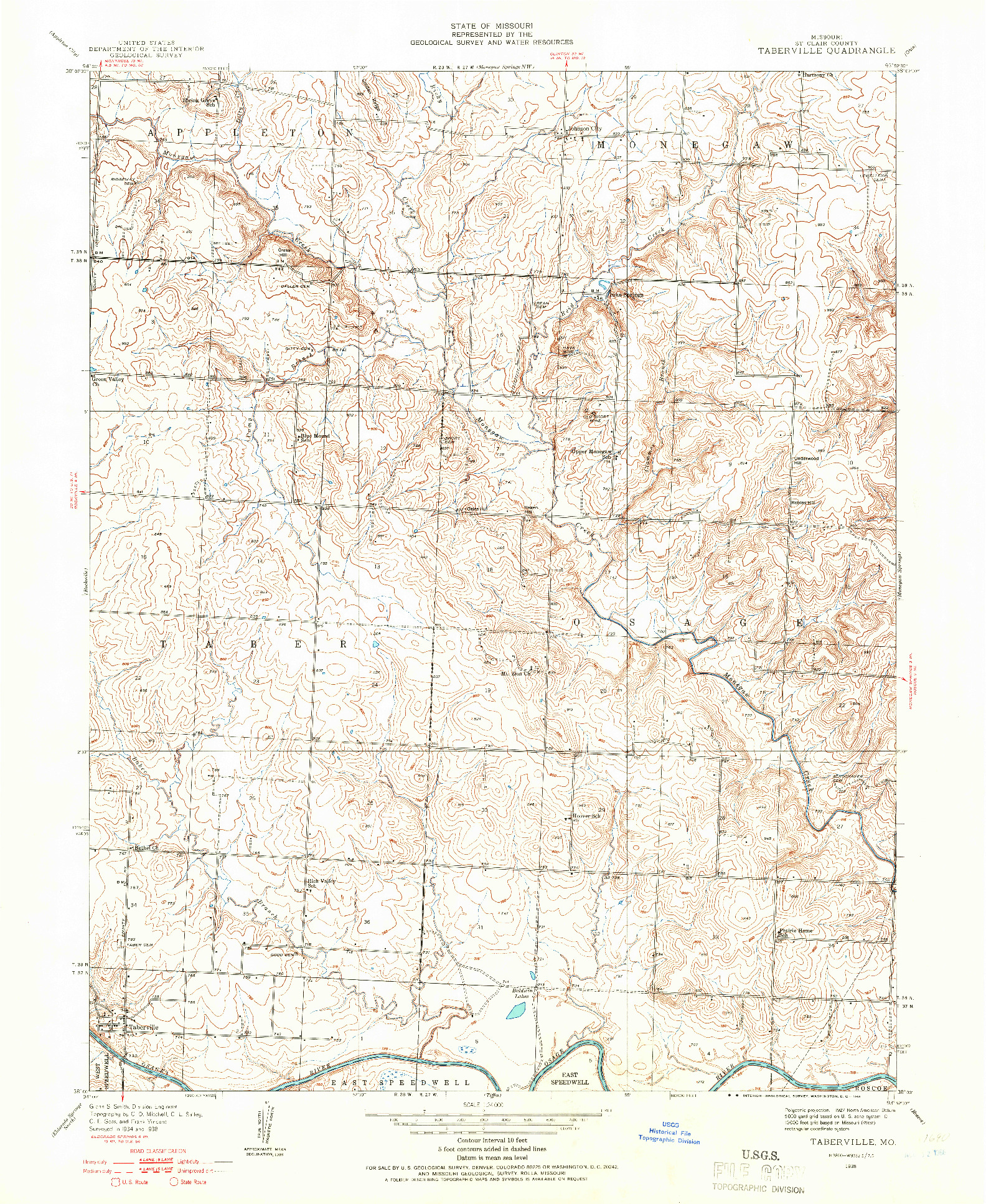 USGS 1:24000-SCALE QUADRANGLE FOR TABERVILLE, MO 1938