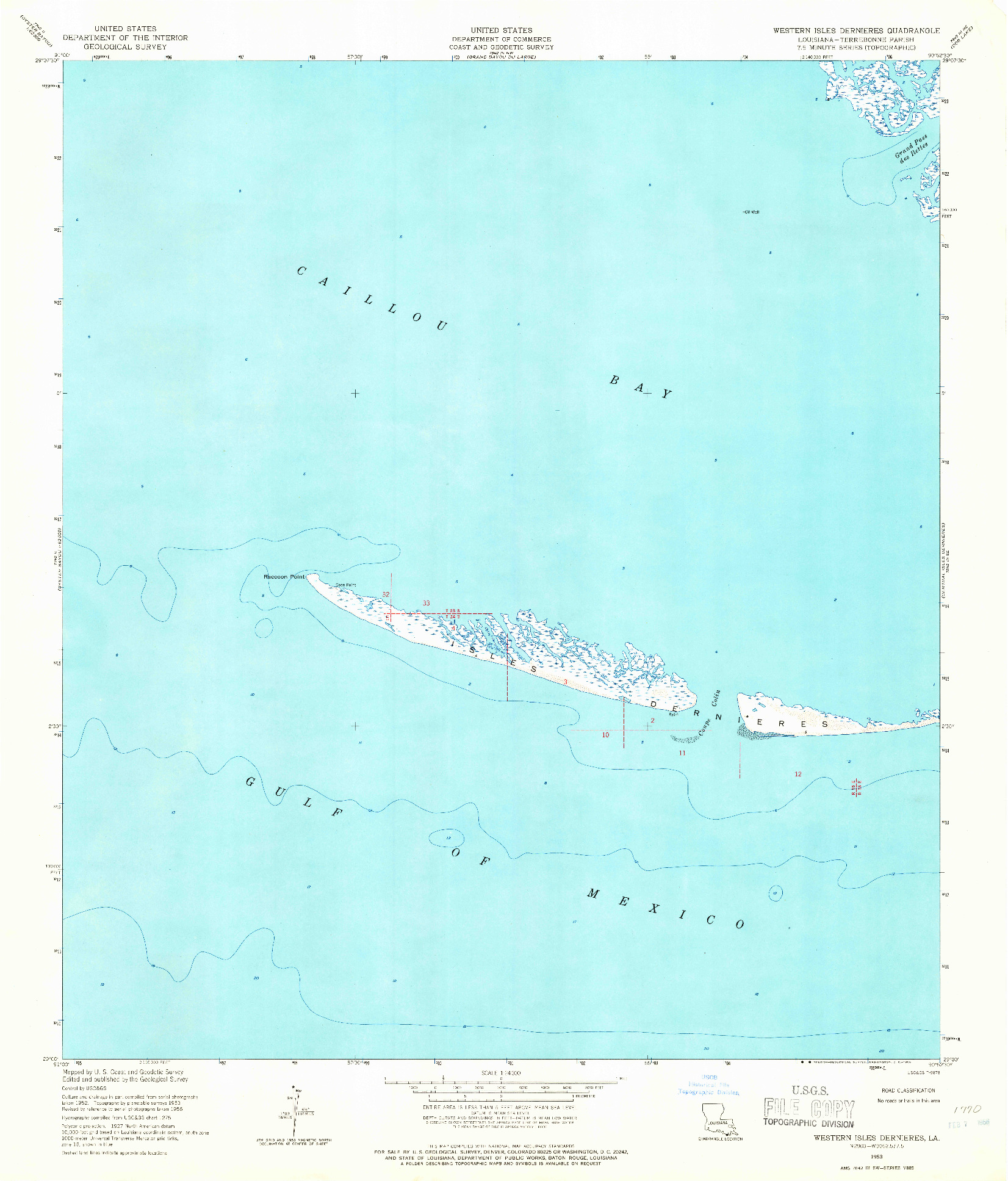 USGS 1:24000-SCALE QUADRANGLE FOR WESTERN ISLES DERNIERES, LA 1953