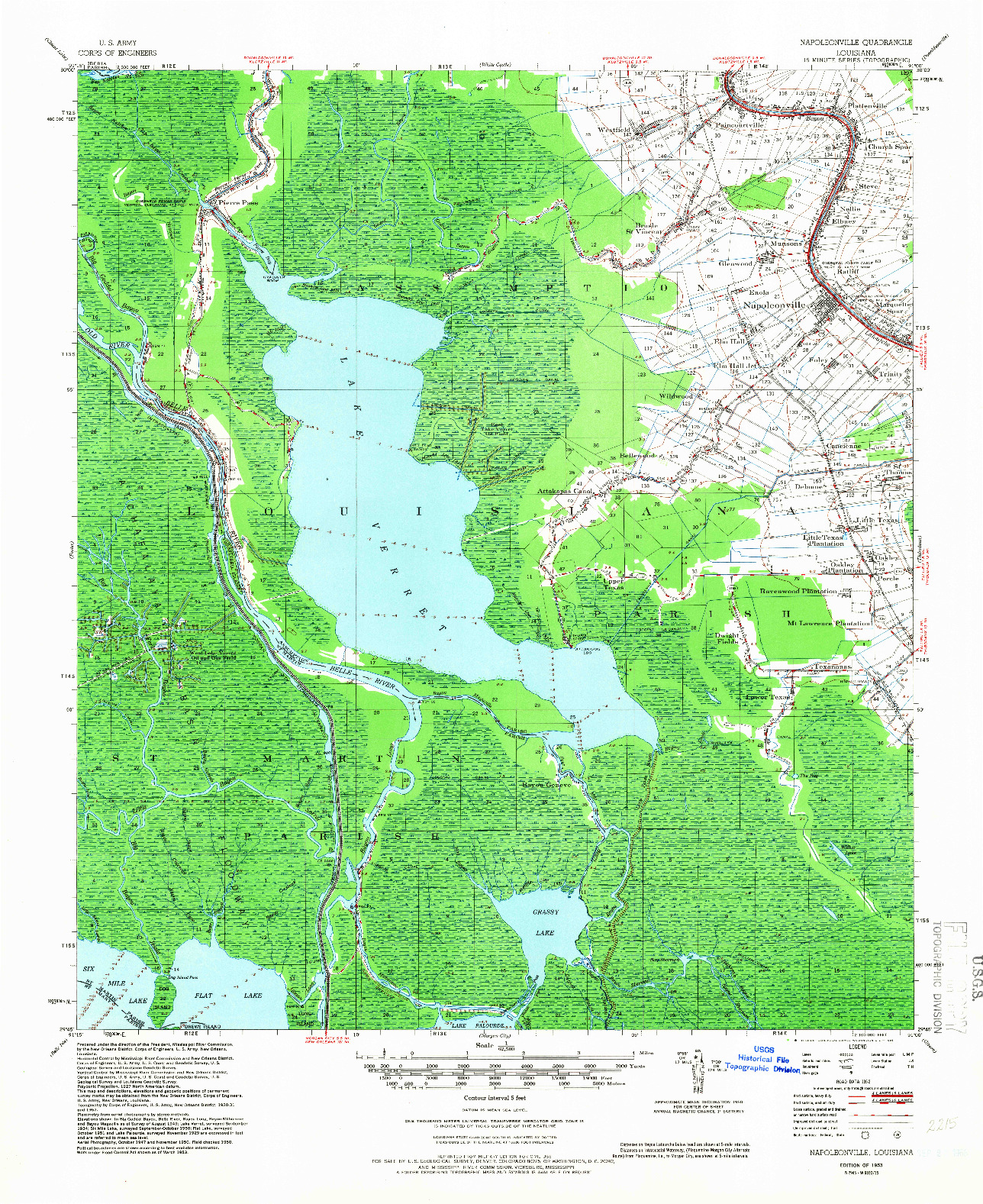 USGS 1:62500-SCALE QUADRANGLE FOR NAPOLEONVILLE, LA 1953
