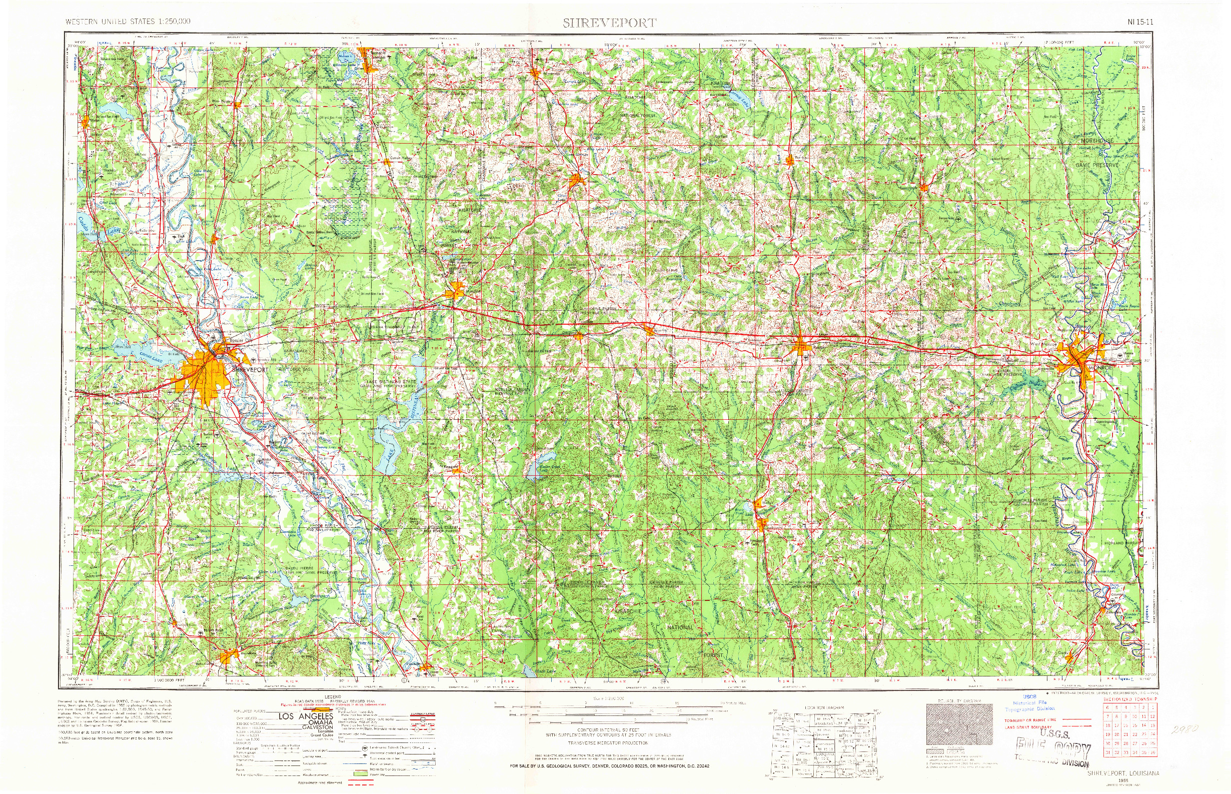 USGS 1:250000-SCALE QUADRANGLE FOR SHREVEPORT, LA 1955