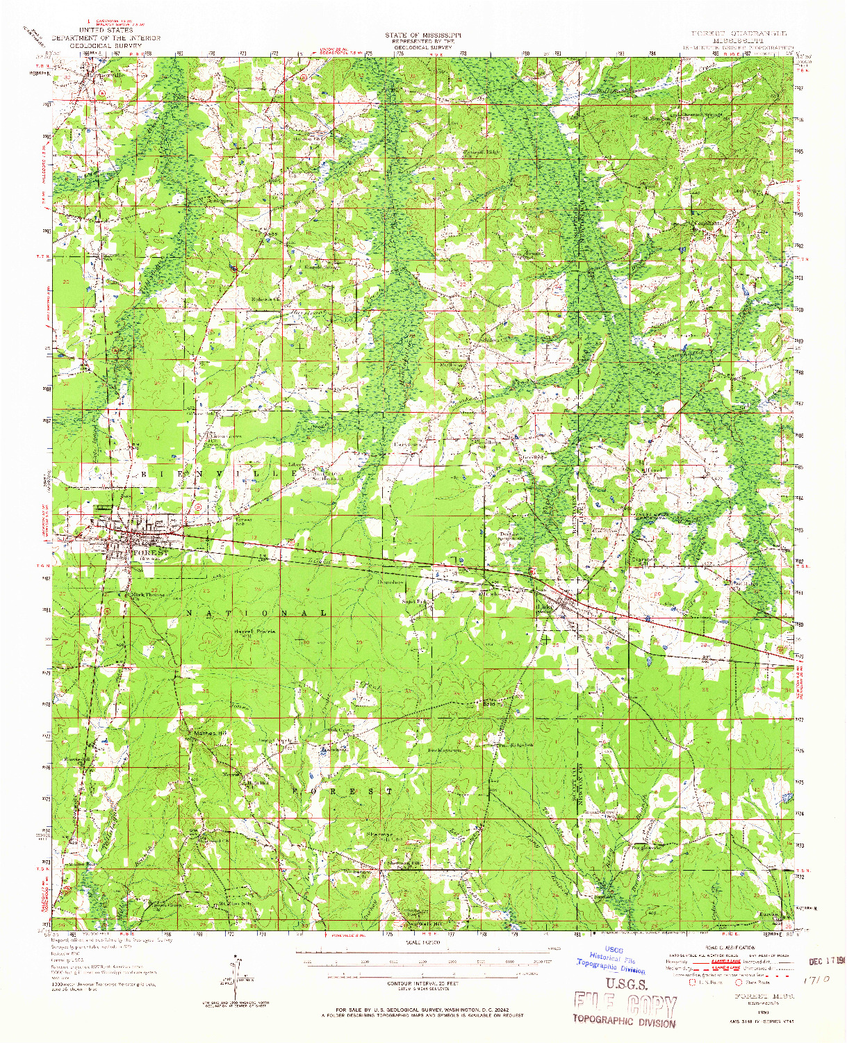 USGS 1:62500-SCALE QUADRANGLE FOR FOREST, MS 1950