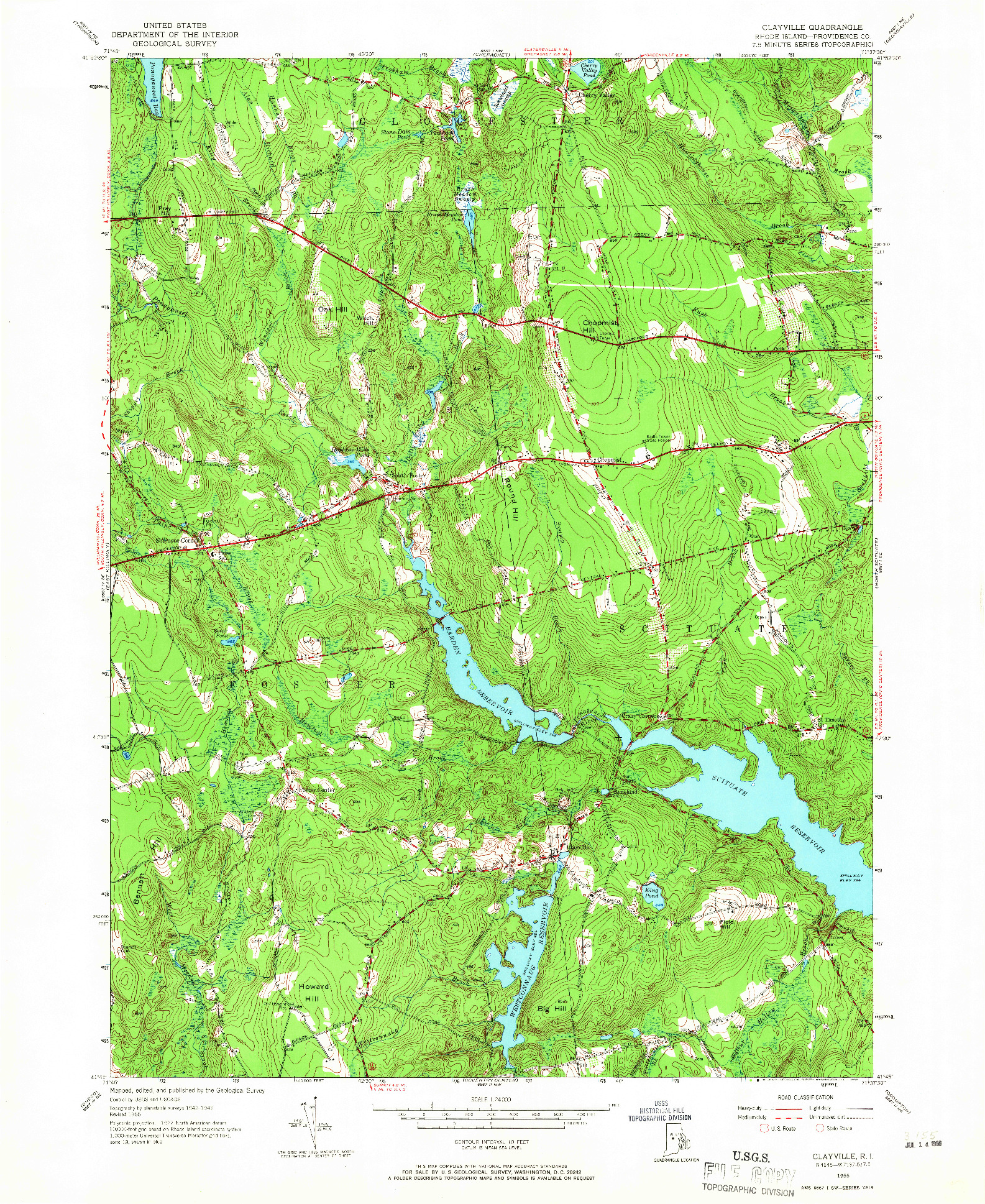 USGS 1:24000-SCALE QUADRANGLE FOR CLAYVILLE, RI 1955