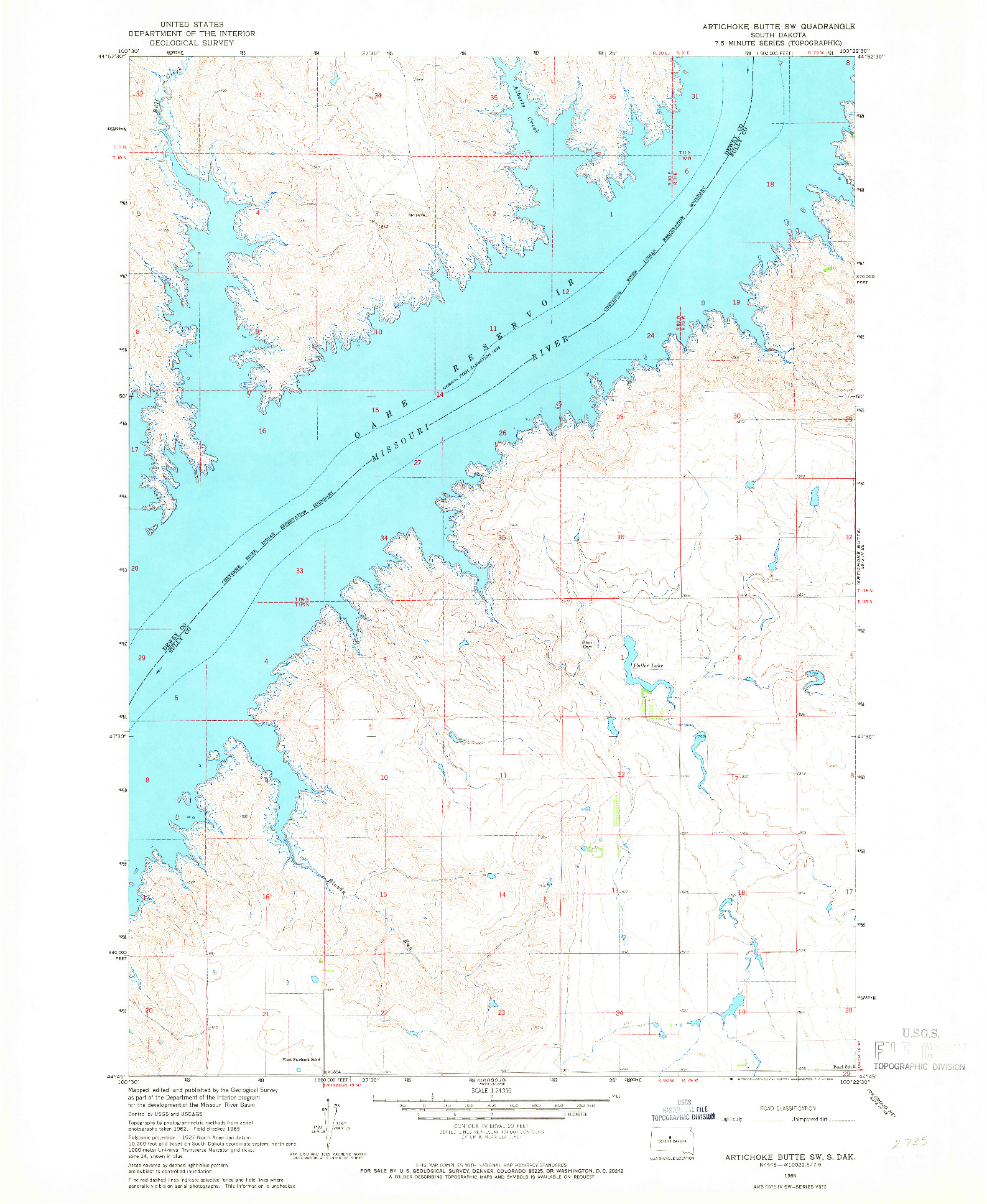 USGS 1:24000-SCALE QUADRANGLE FOR ARTICHOKE BUTTE SW, SD 1965