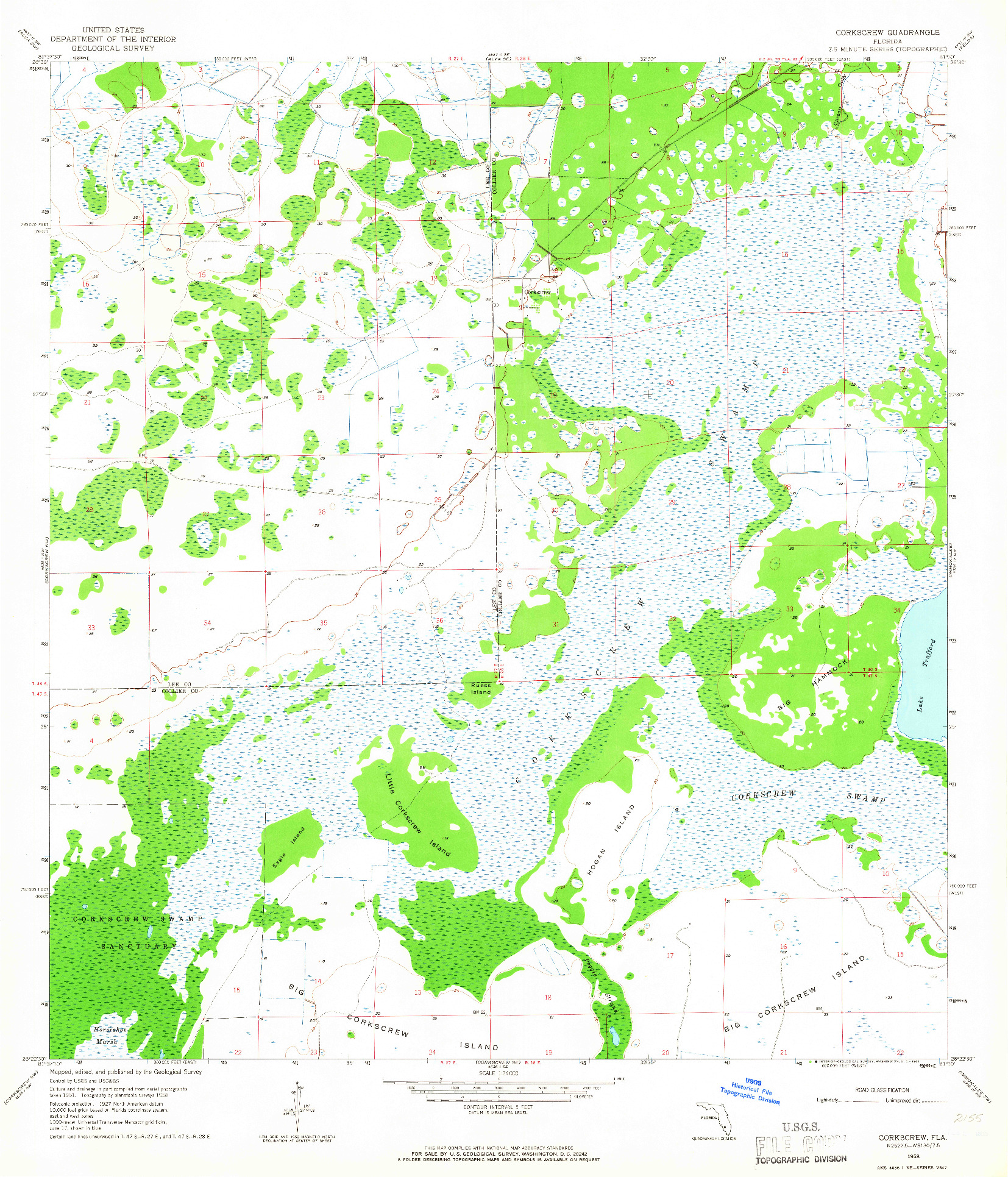 USGS 1:24000-SCALE QUADRANGLE FOR CORKSCREW, FL 1958