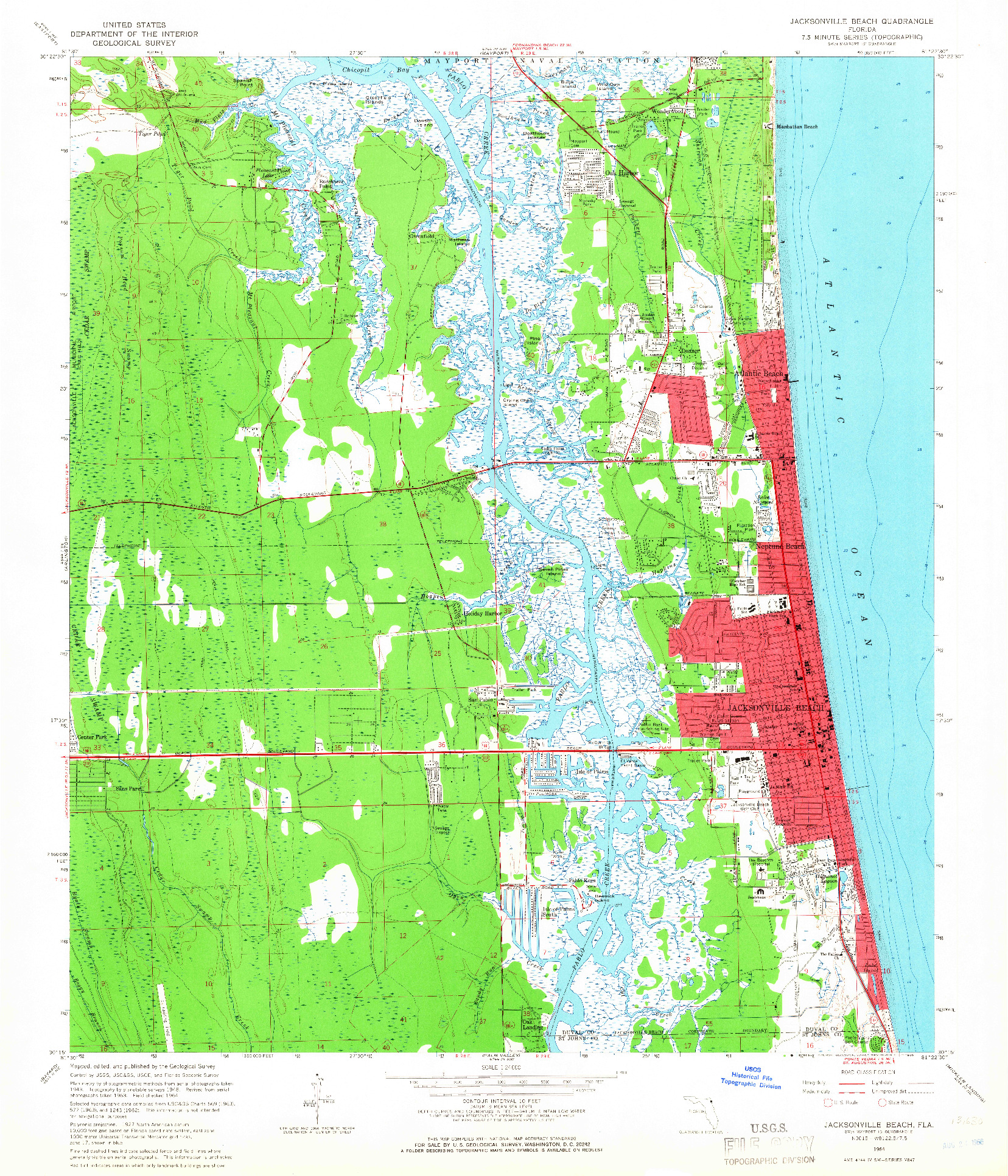 USGS 1:24000-SCALE QUADRANGLE FOR JACKSONVILLE BEACH, FL 1964