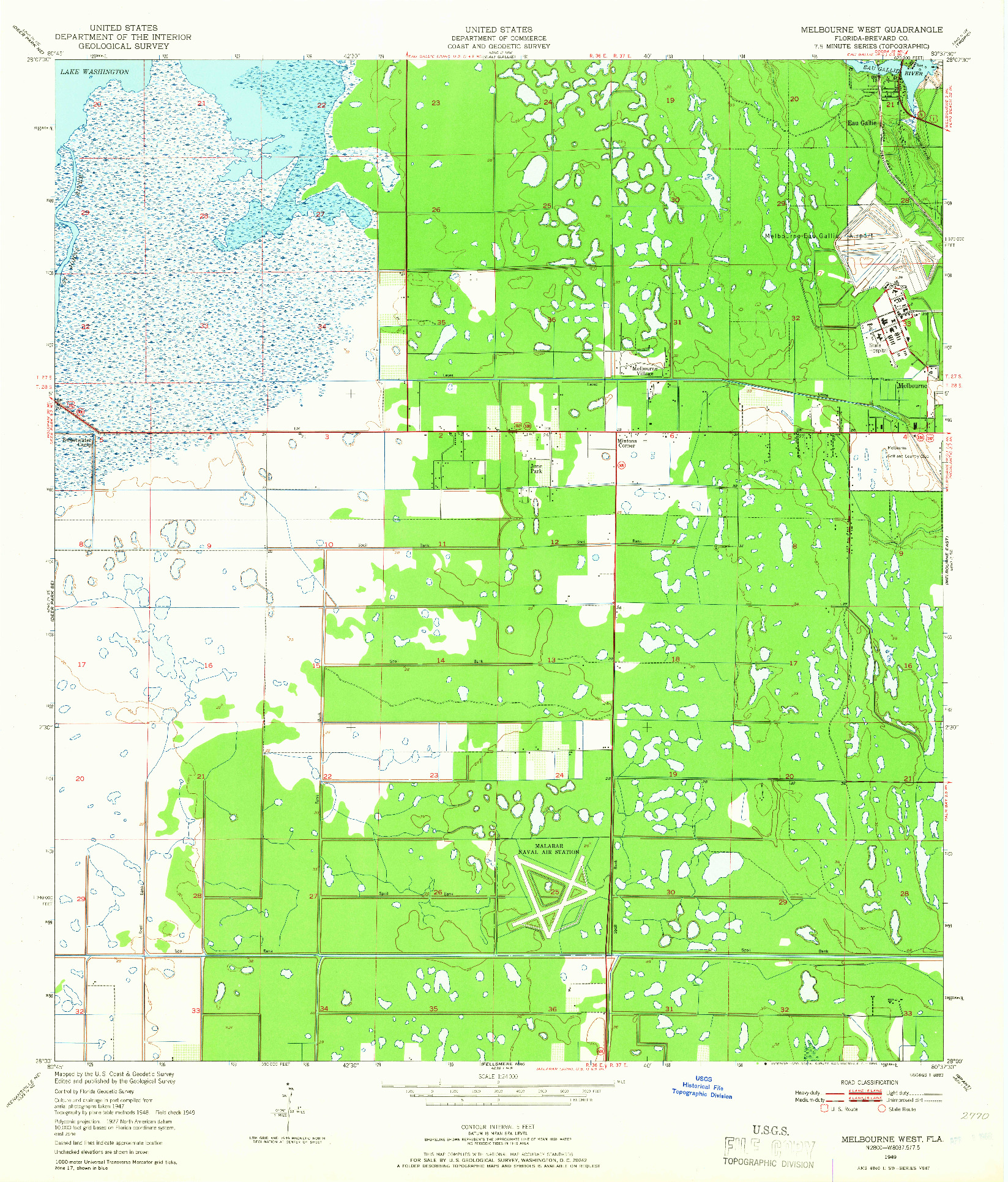 USGS 1:24000-SCALE QUADRANGLE FOR MELBOURNE WEST, FL 1949