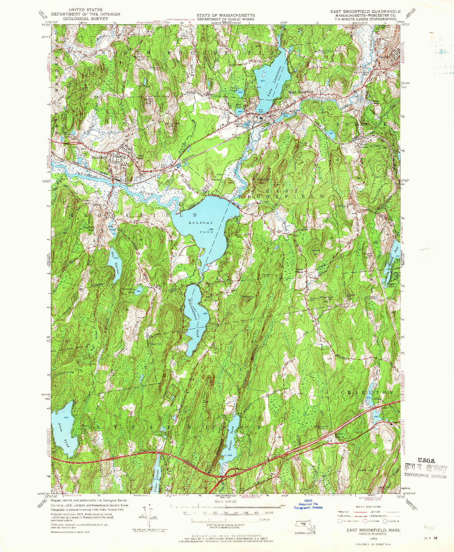 USGS 1:24000-SCALE QUADRANGLE FOR EAST BROOKFIELD, MA 1954