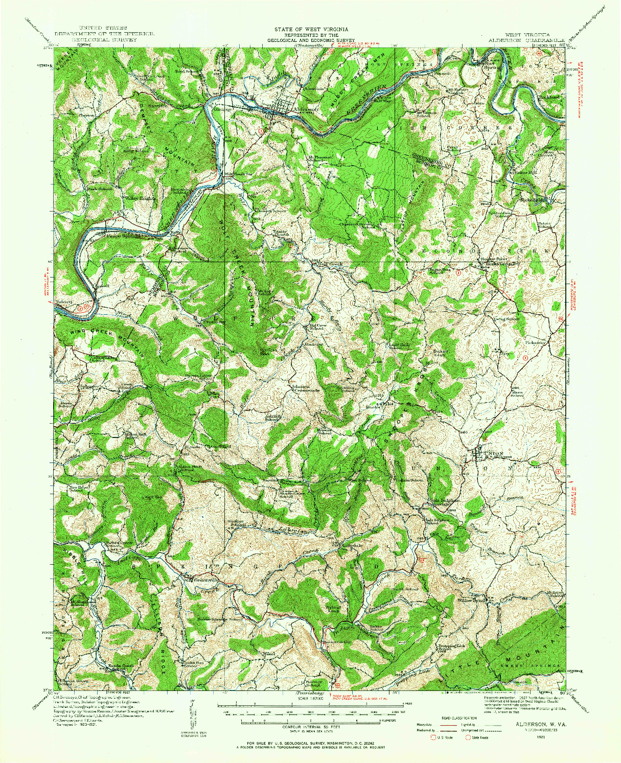 USGS 1:62500-SCALE QUADRANGLE FOR ALDERSON, WV 1921