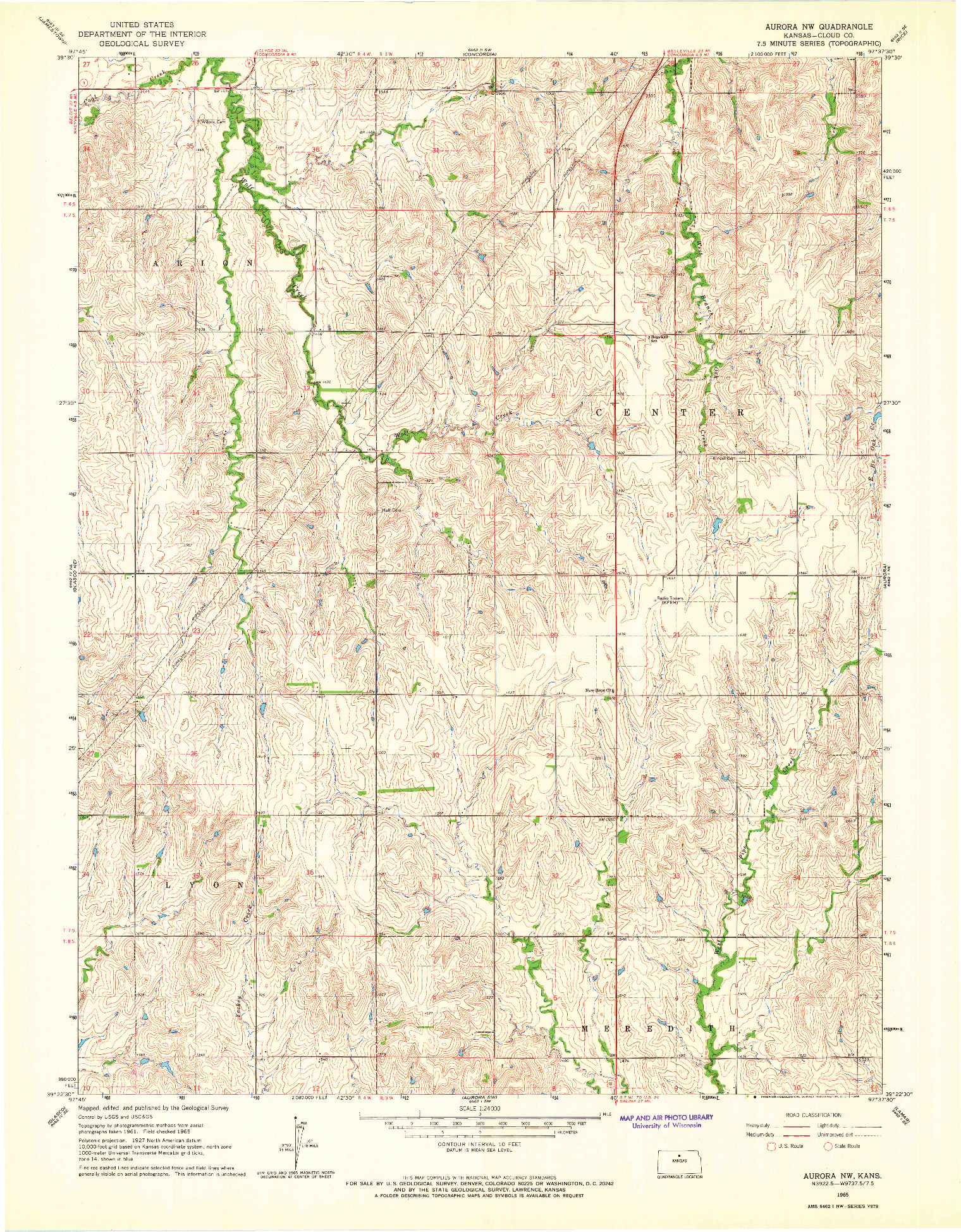 USGS 1:24000-SCALE QUADRANGLE FOR AURORA NW, KS 1965