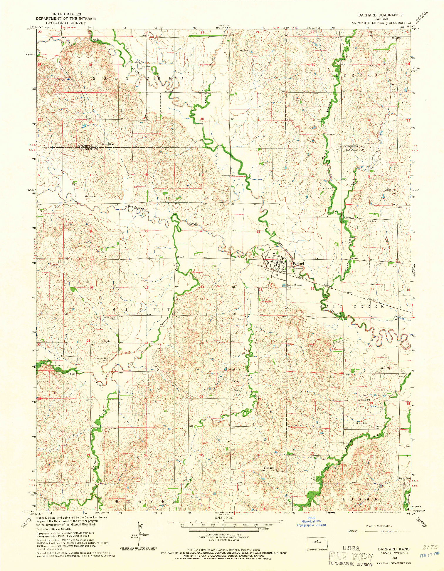 USGS 1:24000-SCALE QUADRANGLE FOR BARNARD, KS 1964