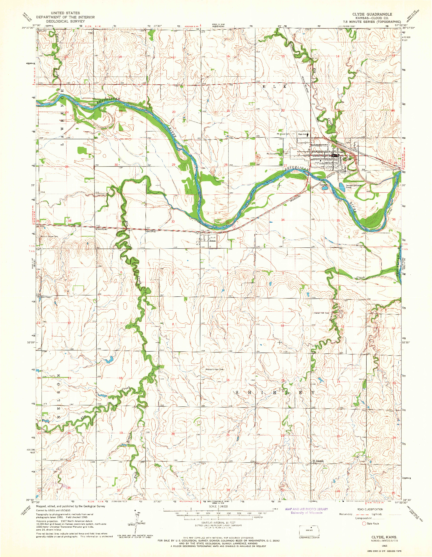 USGS 1:24000-SCALE QUADRANGLE FOR CLYDE, KS 1965