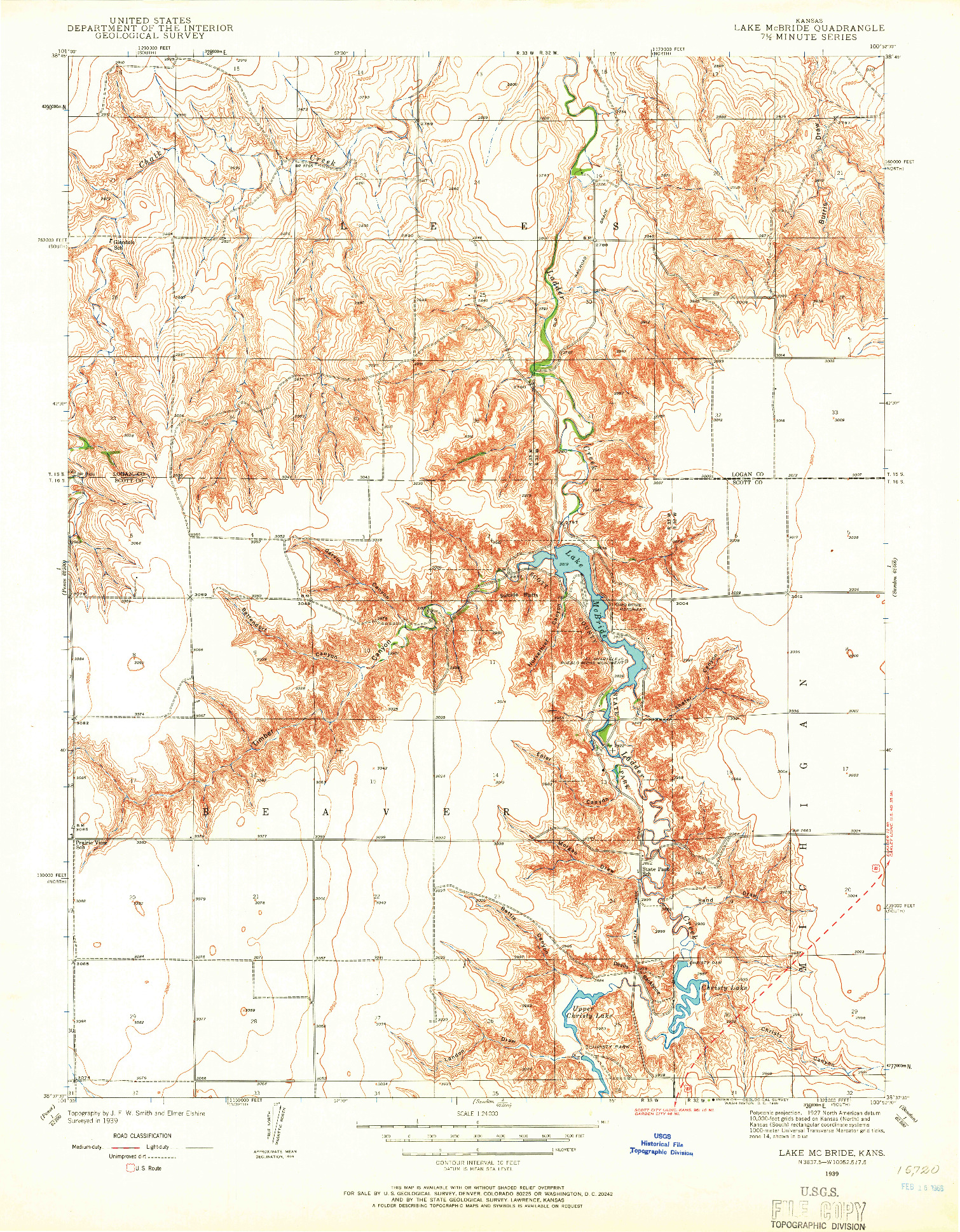 USGS 1:24000-SCALE QUADRANGLE FOR LAKE MC BRIDE, KS 1939