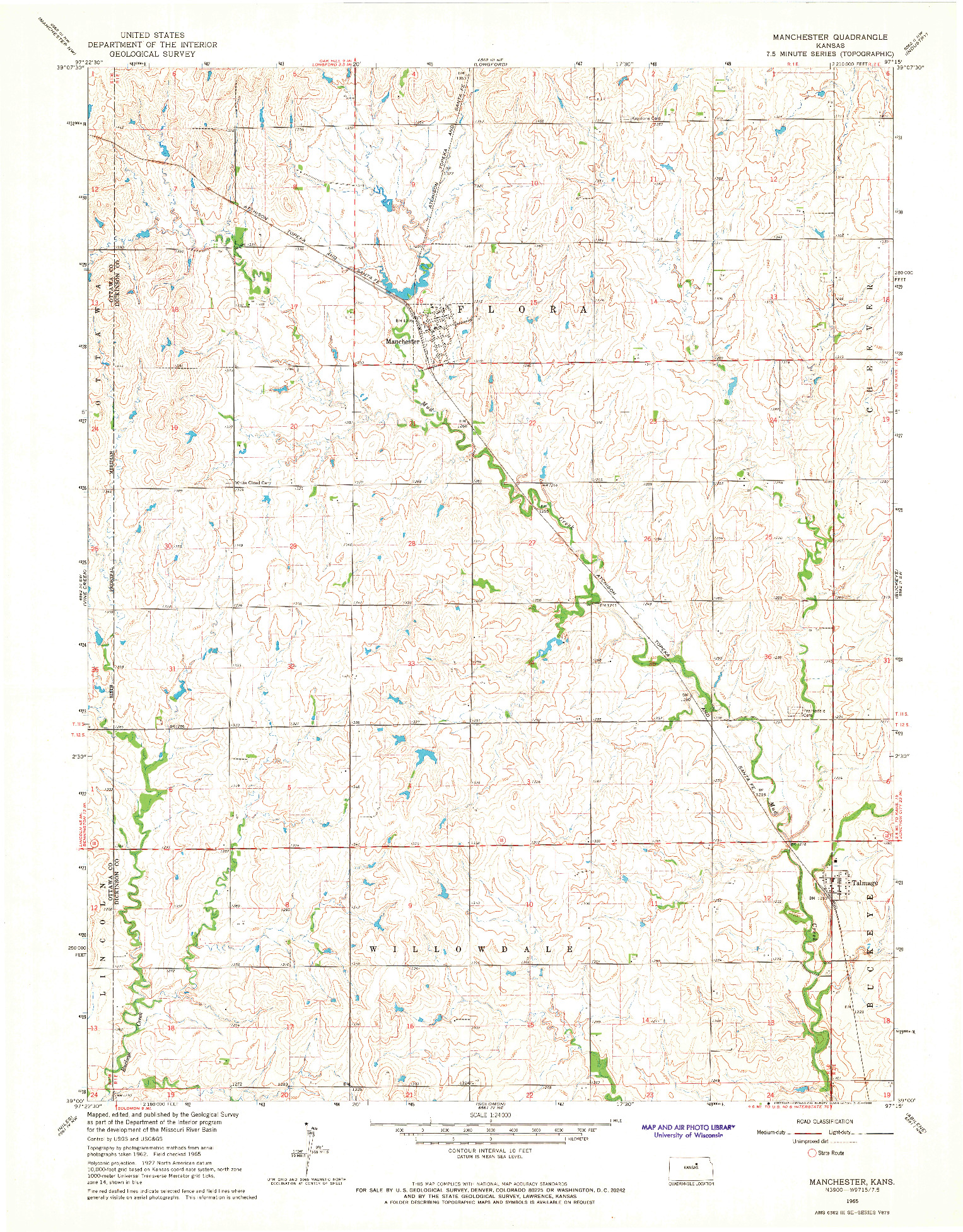USGS 1:24000-SCALE QUADRANGLE FOR MANCHESTER, KS 1965