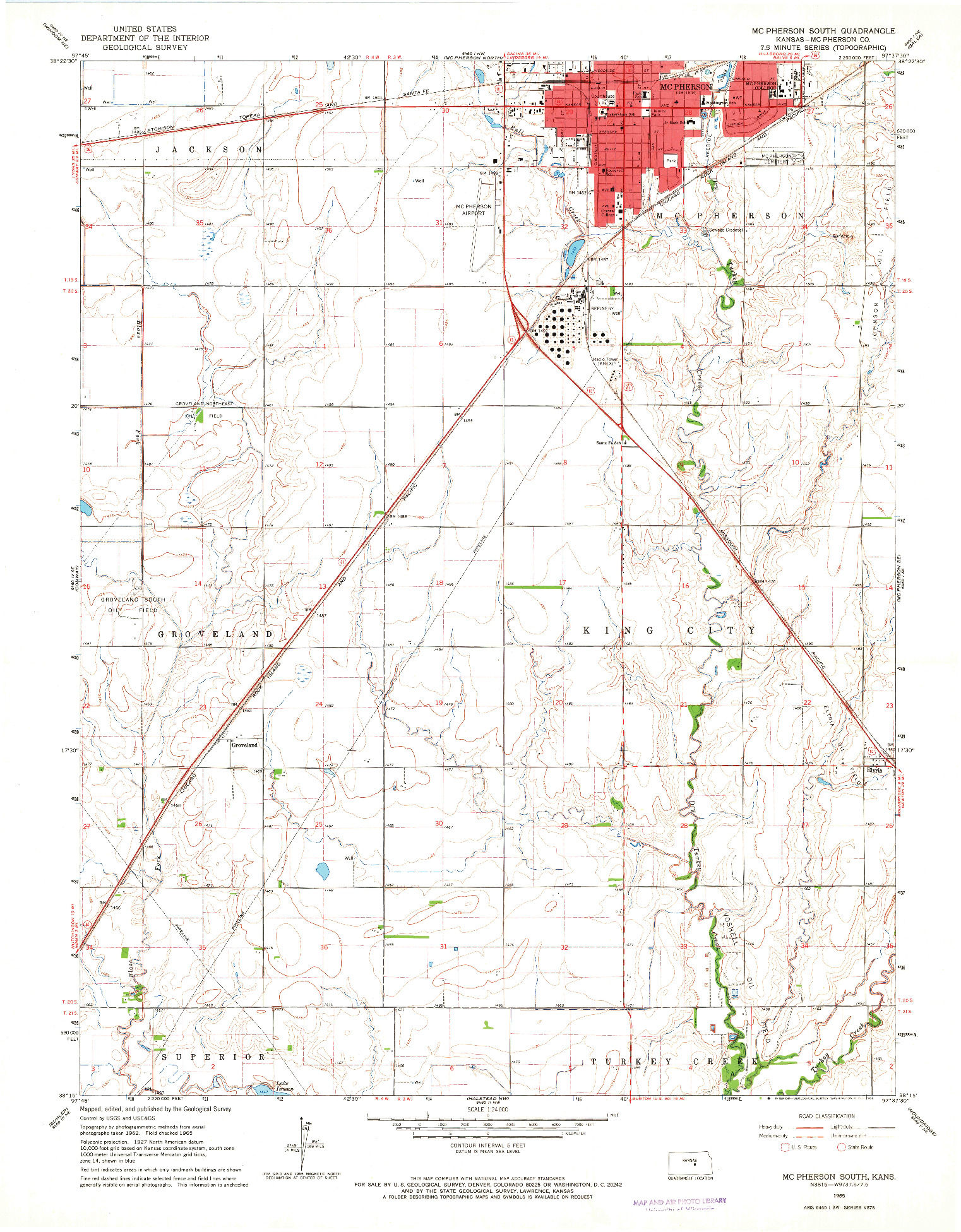 USGS 1:24000-SCALE QUADRANGLE FOR MC PHERSON SOUTH, KS 1965