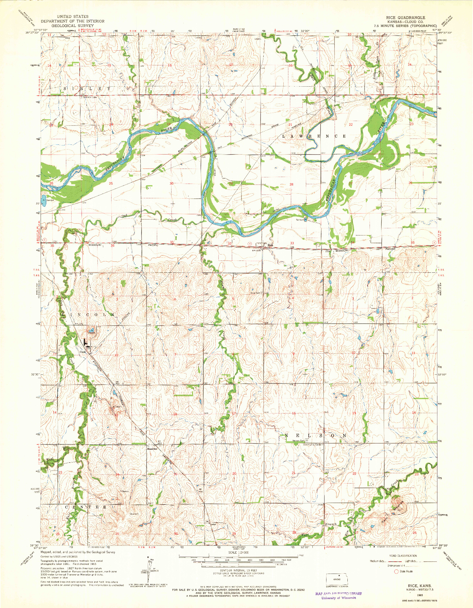 USGS 1:24000-SCALE QUADRANGLE FOR RICE, KS 1965