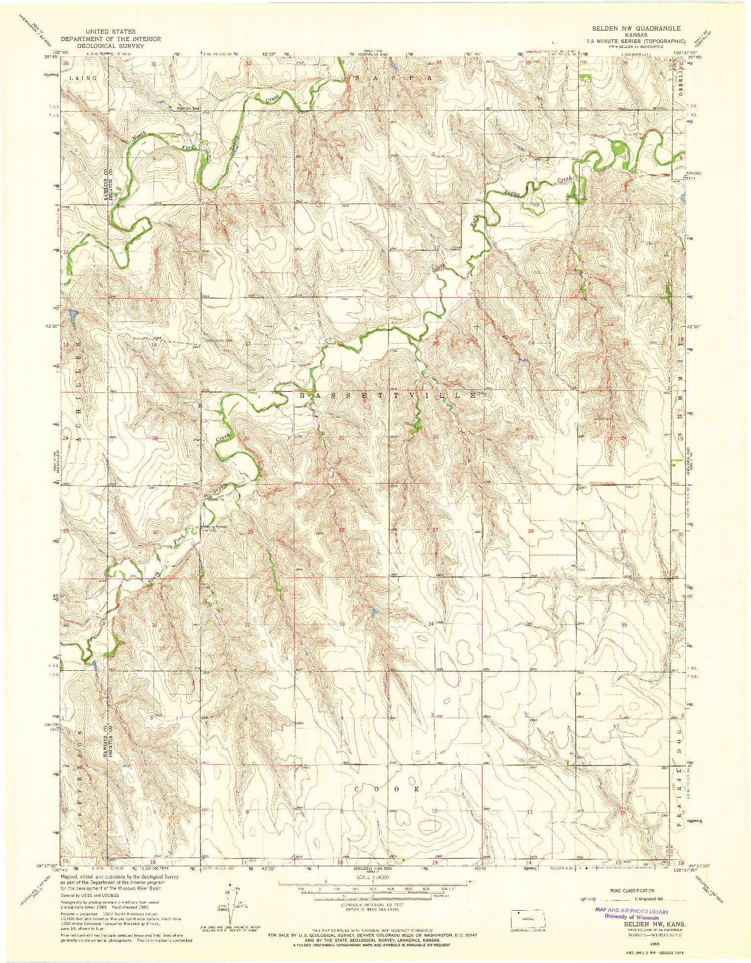USGS 1:24000-SCALE QUADRANGLE FOR SELDEN NW, KS 1965