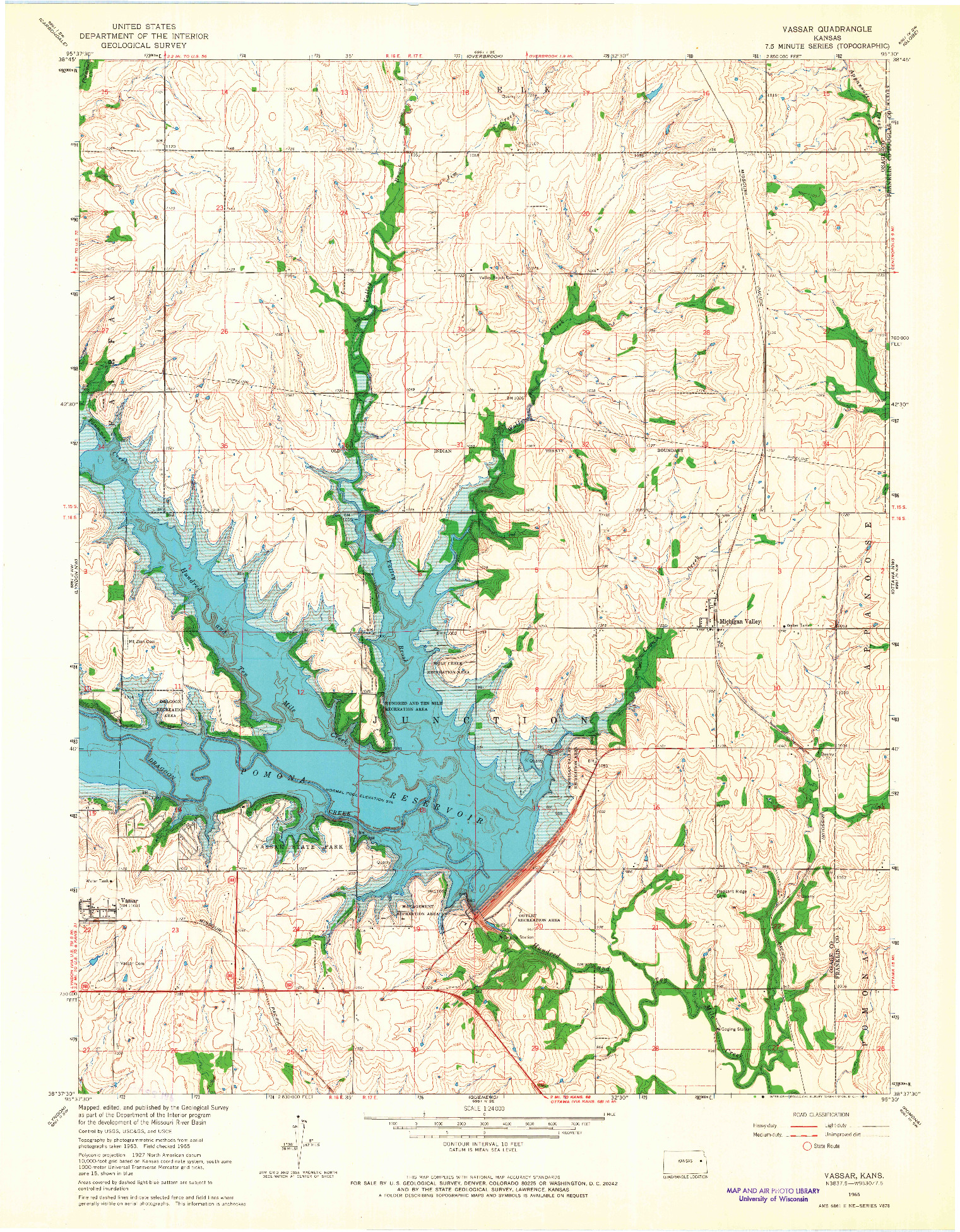 USGS 1:24000-SCALE QUADRANGLE FOR VASSAR, KS 1965