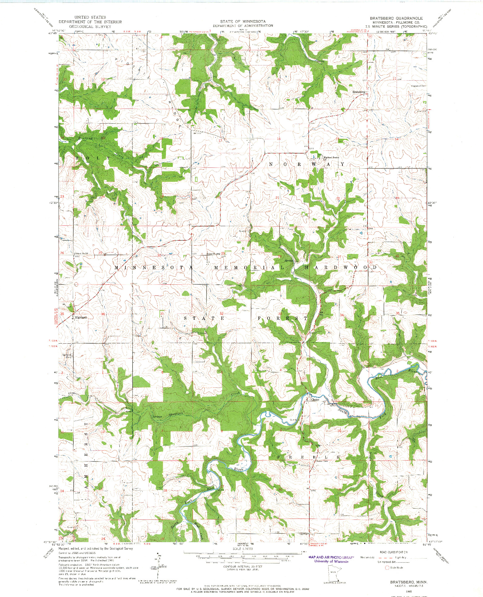 USGS 1:24000-SCALE QUADRANGLE FOR BRATSBERG, MN 1965