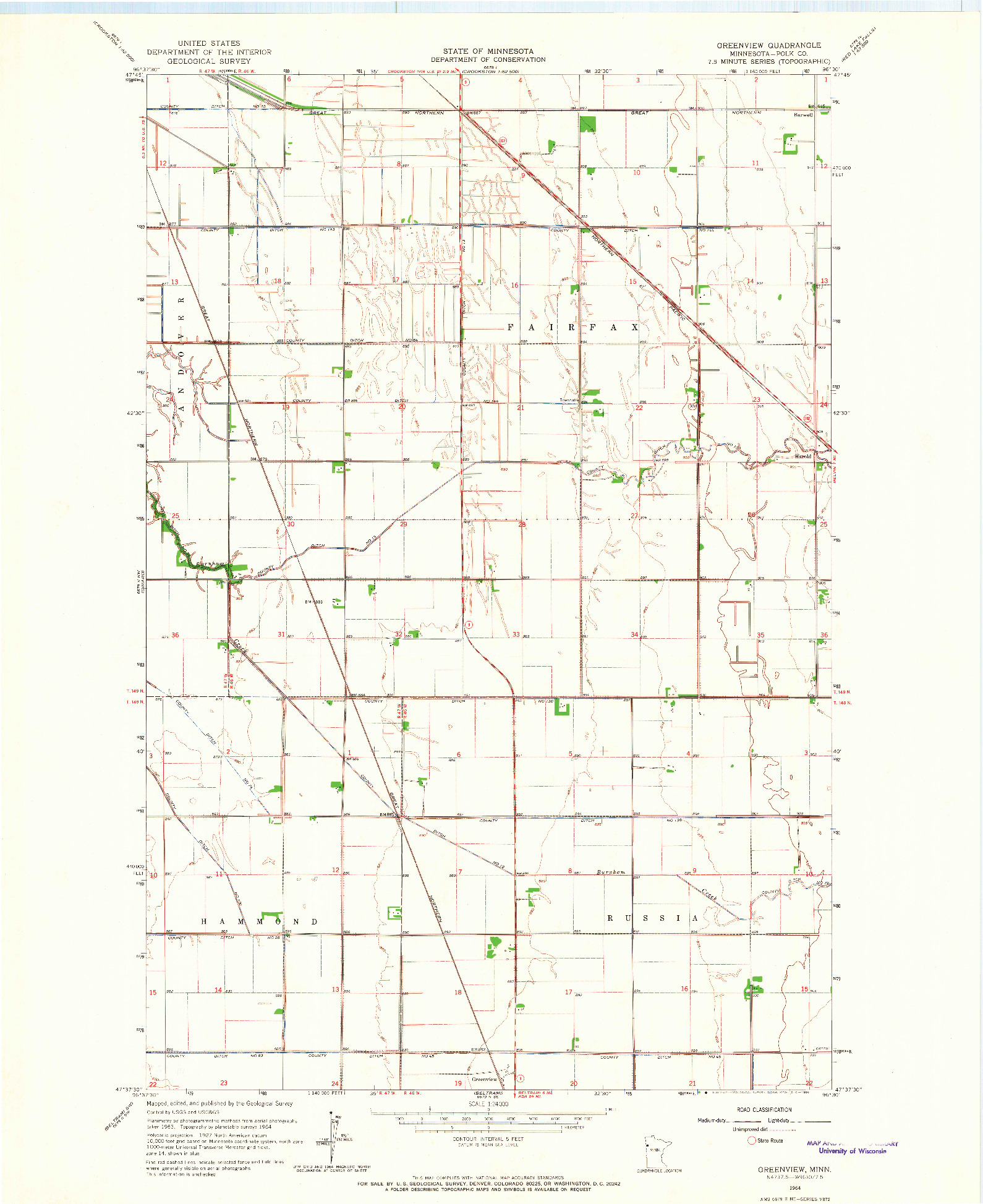 USGS 1:24000-SCALE QUADRANGLE FOR GREENVIEW, MN 1964