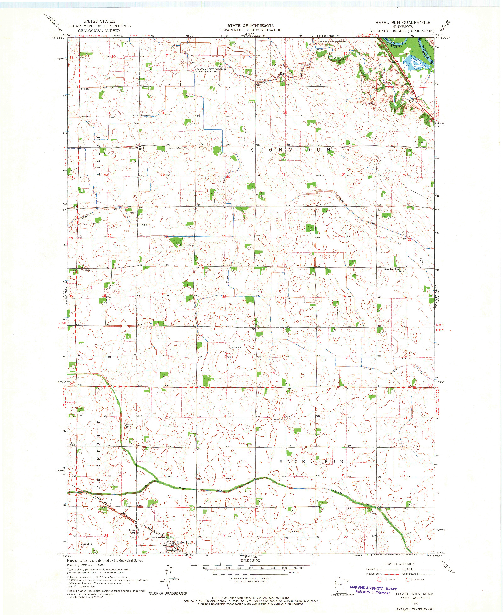 USGS 1:24000-SCALE QUADRANGLE FOR HAZEL RUN, MN 1965