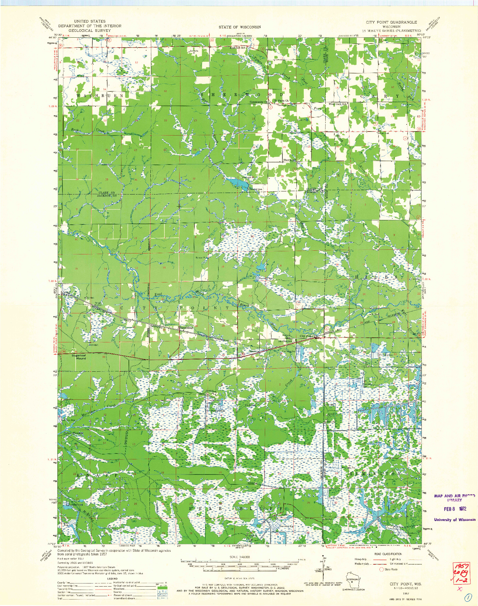 USGS 1:48000-SCALE QUADRANGLE FOR CITY POINT, WI 1957