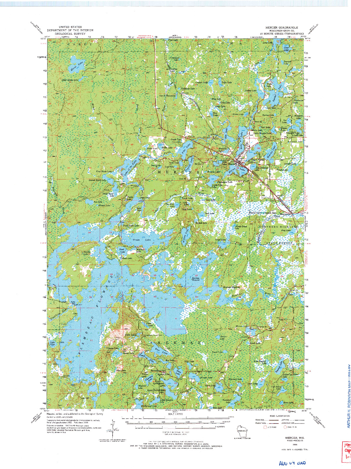 USGS 1:62500-SCALE QUADRANGLE FOR MERCER, WI 1955