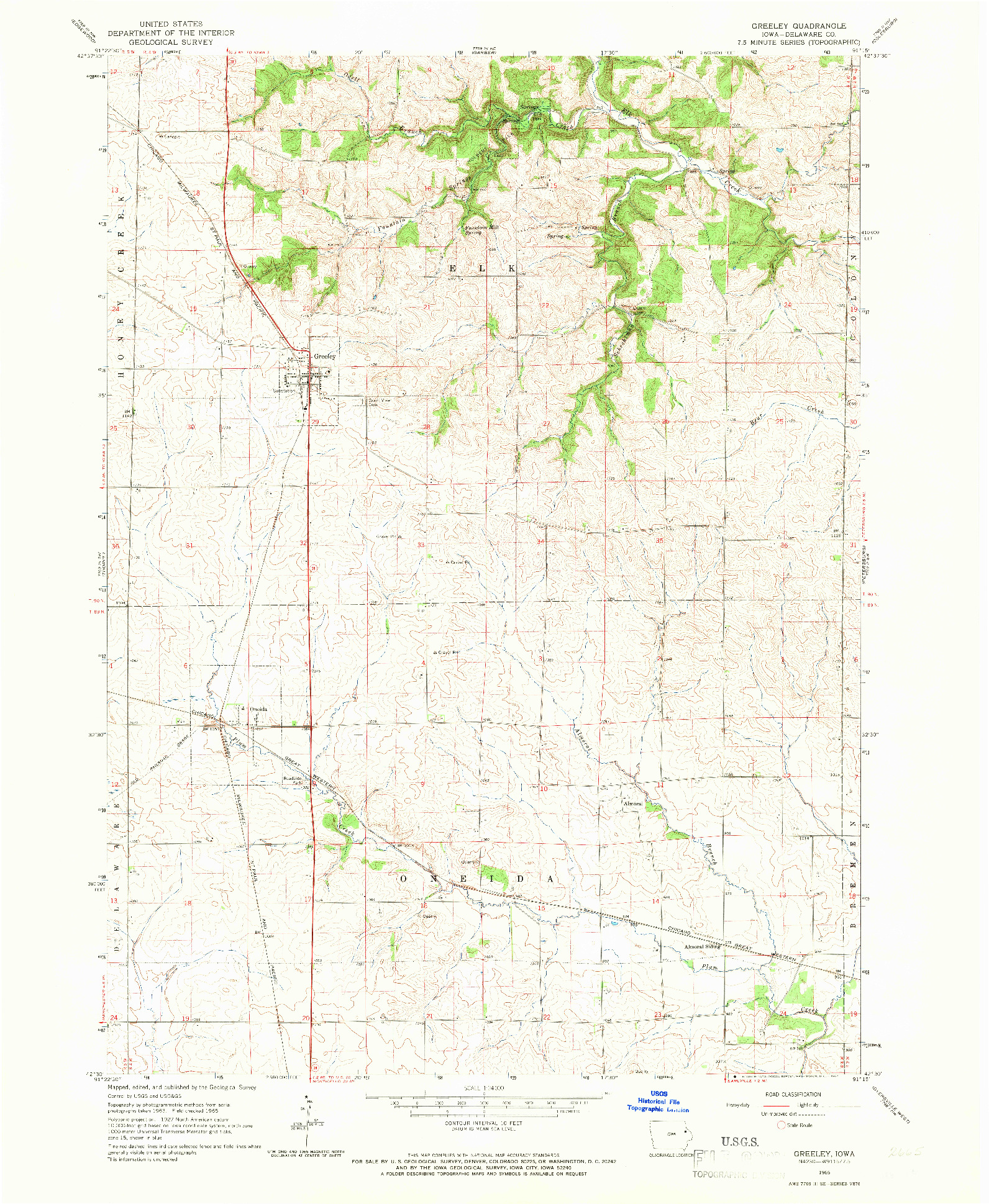 USGS 1:24000-SCALE QUADRANGLE FOR GREELEY, IA 1965