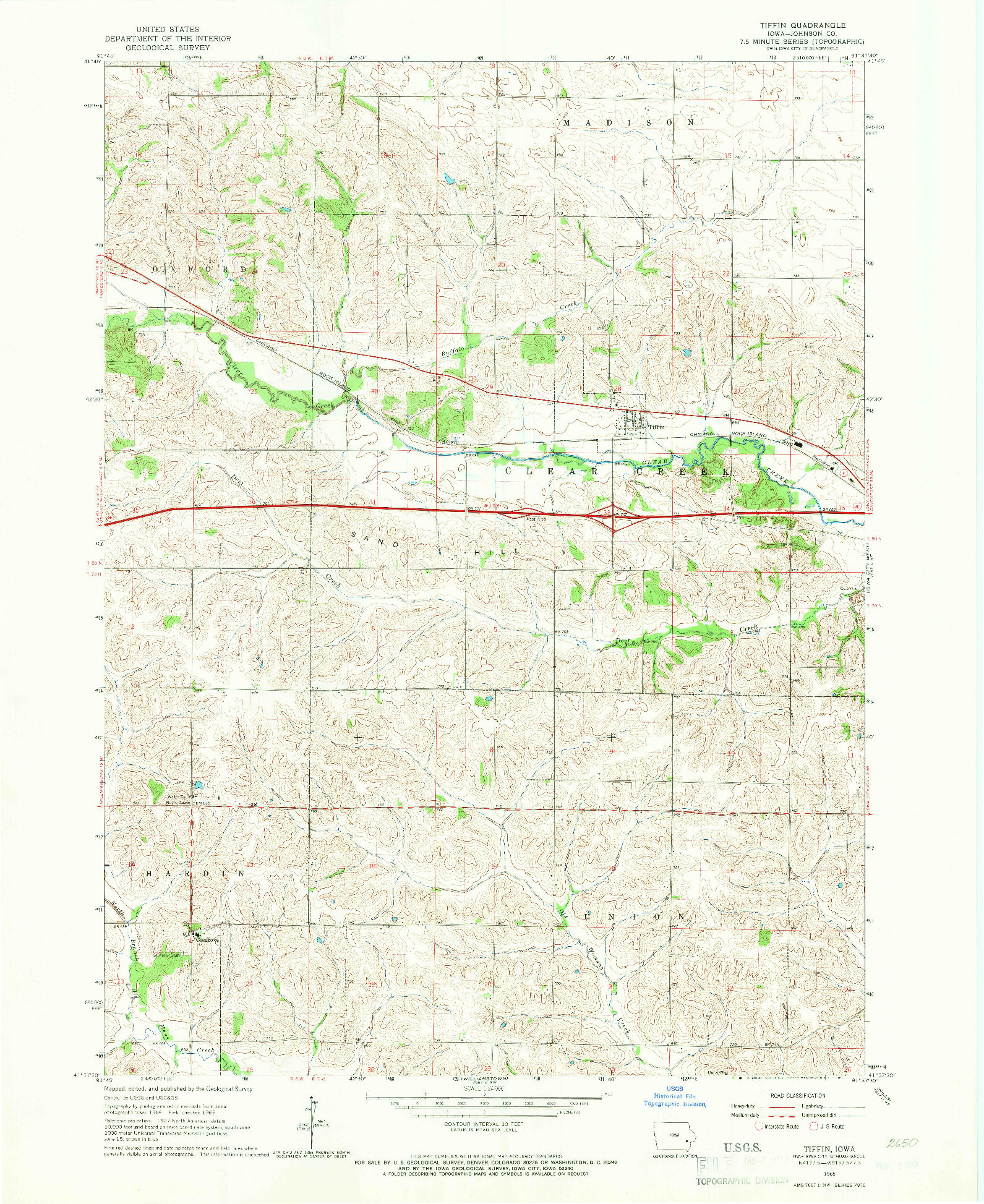USGS 1:24000-SCALE QUADRANGLE FOR TIFFIN, IA 1965
