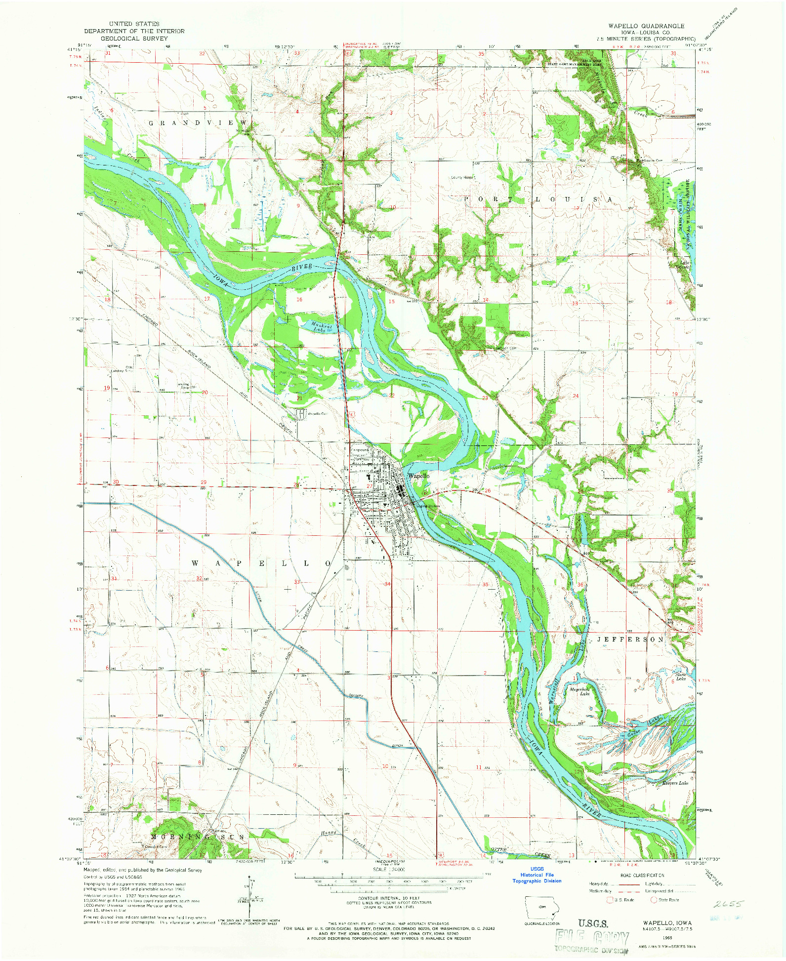 USGS 1:24000-SCALE QUADRANGLE FOR WAPELLO, IA 1965