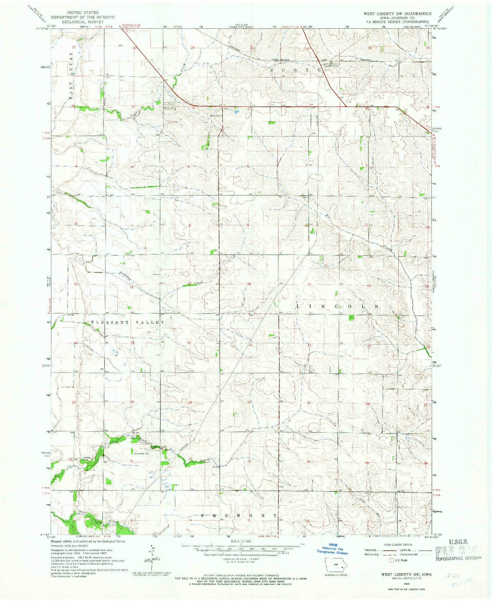 USGS 1:24000-SCALE QUADRANGLE FOR WEST LIBERTY SW, IA 1965