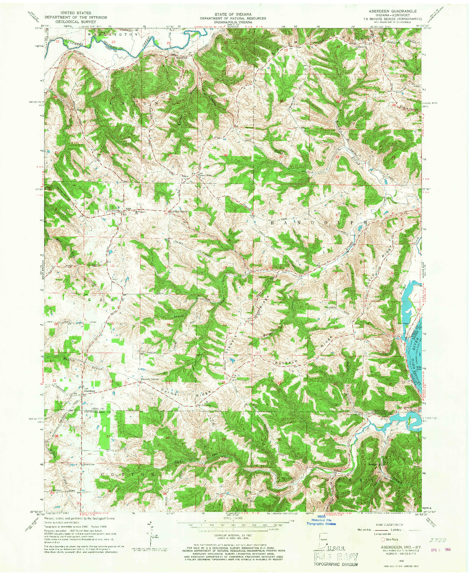 USGS 1:24000-SCALE QUADRANGLE FOR ABERDEEN, IN 1965