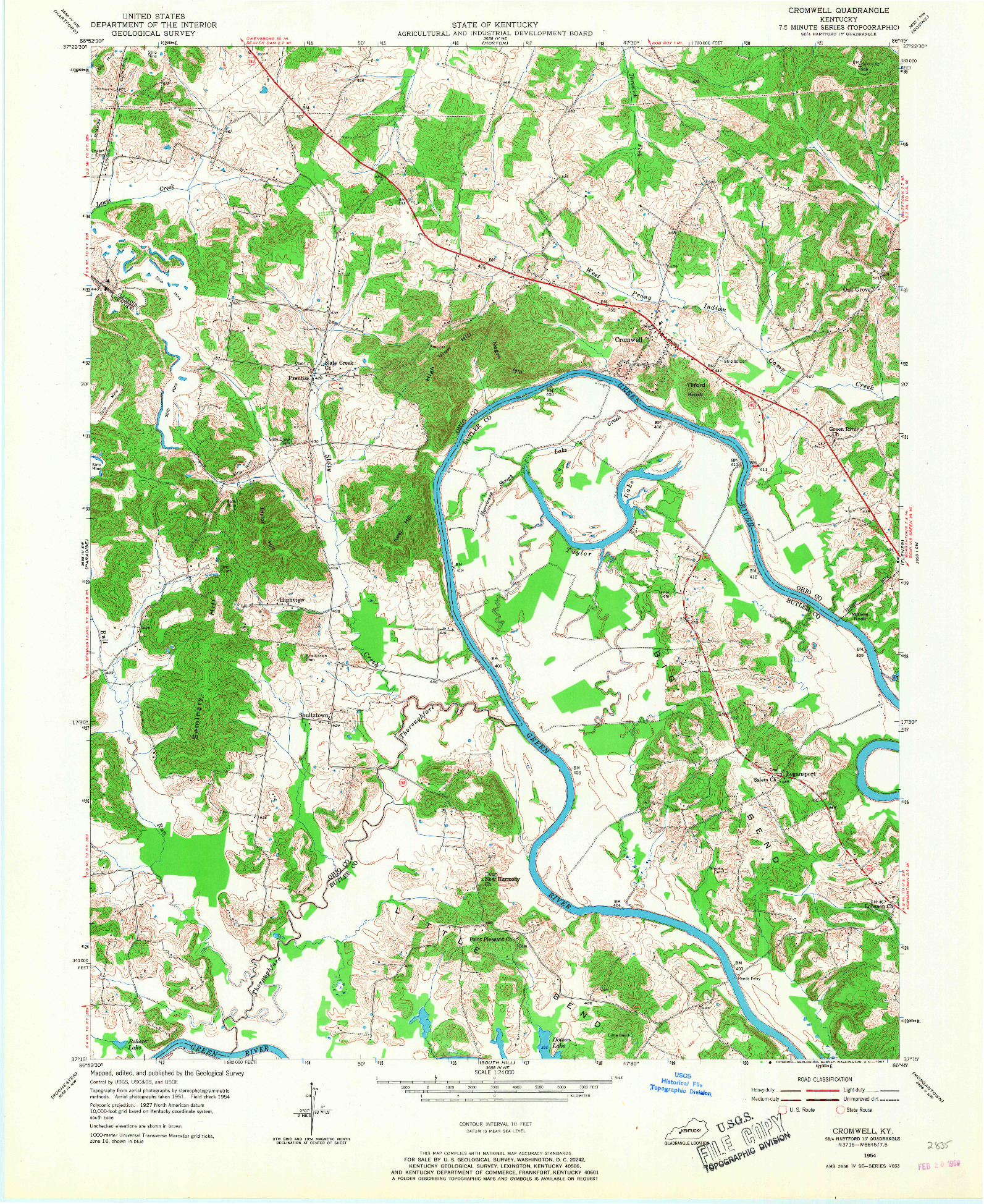 USGS 1:24000-SCALE QUADRANGLE FOR CROMWELL, KY 1954