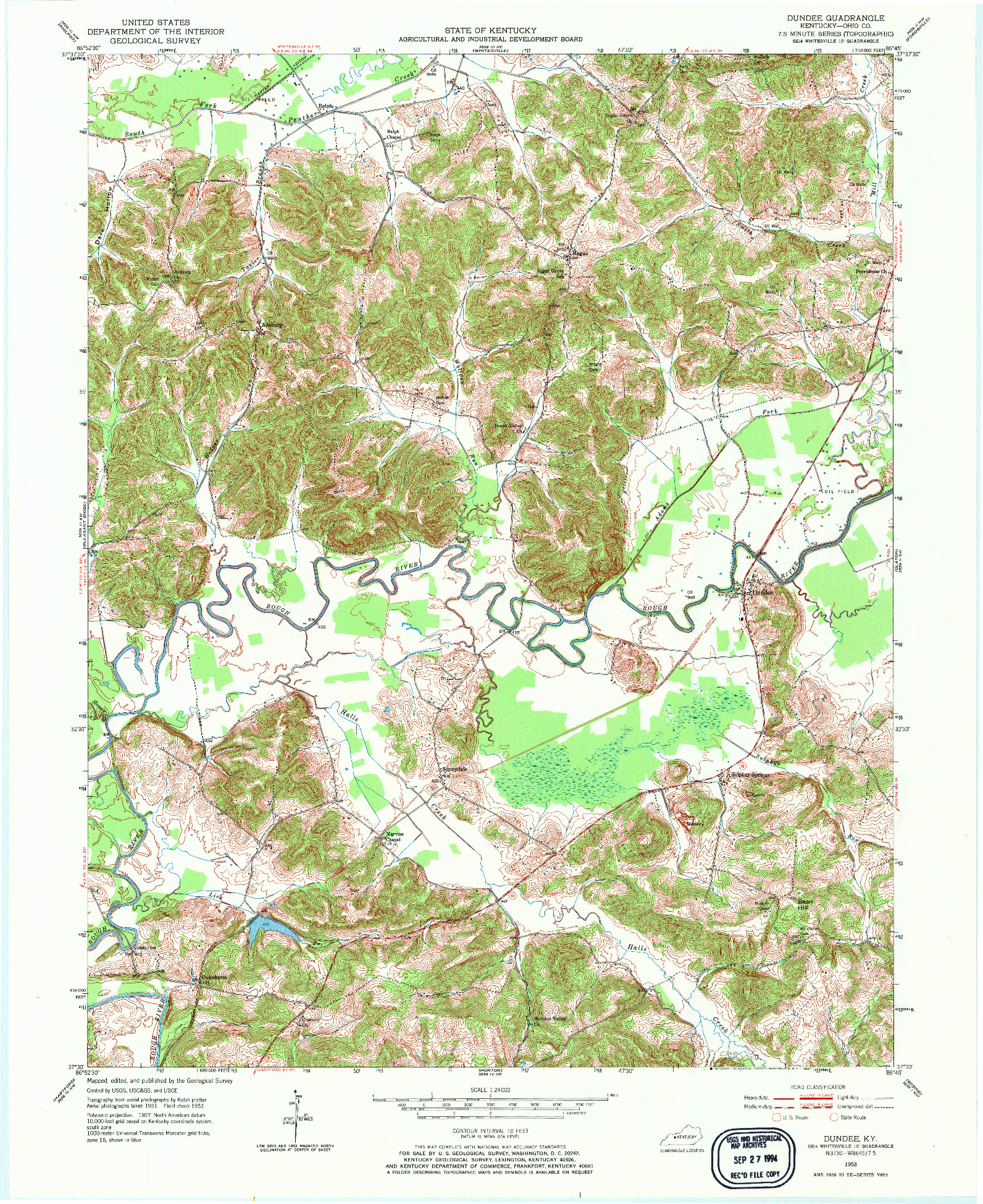 USGS 1:24000-SCALE QUADRANGLE FOR DUNDEE, KY 1953