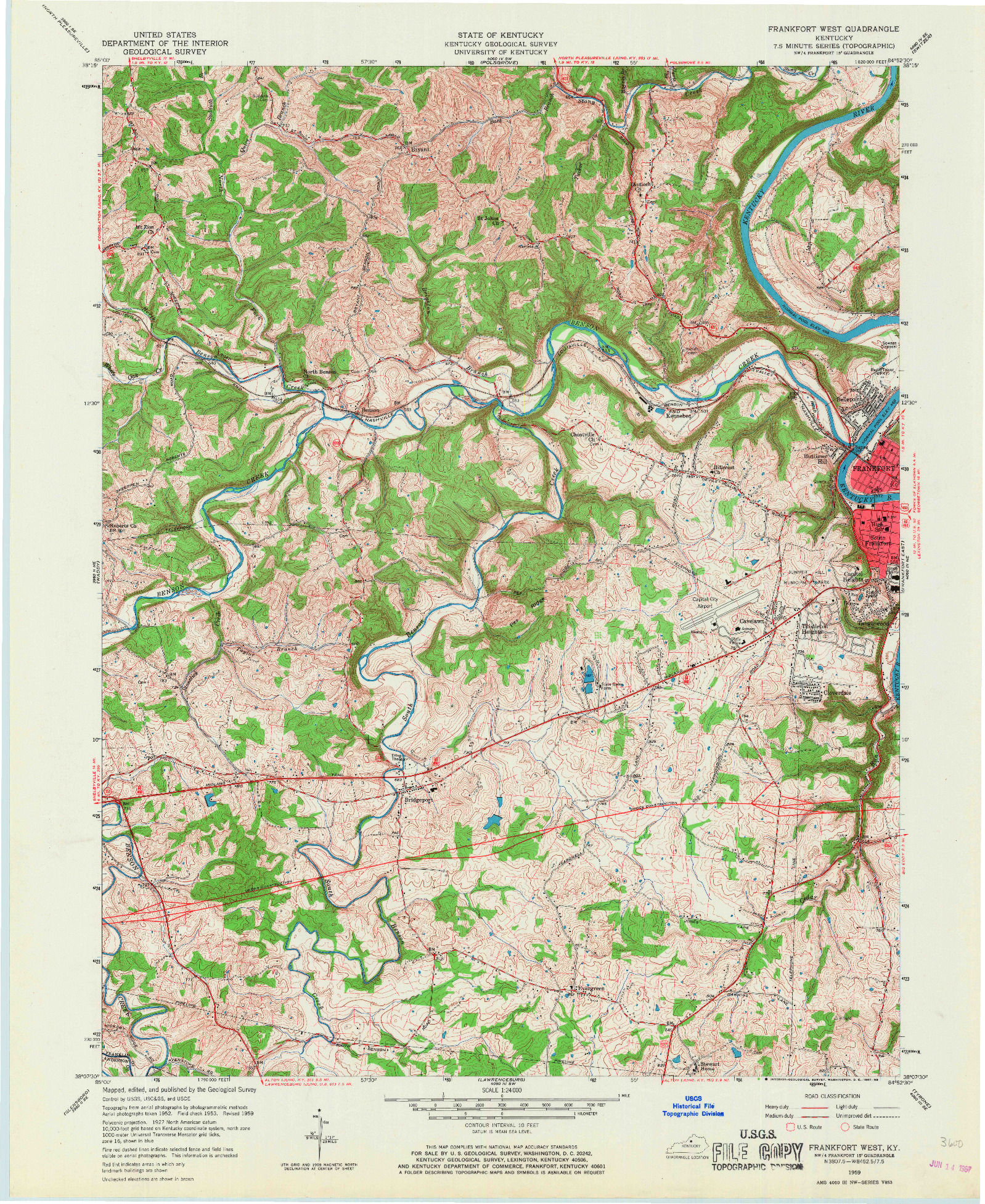 USGS 1:24000-SCALE QUADRANGLE FOR FRANKFORT WEST, KY 1959