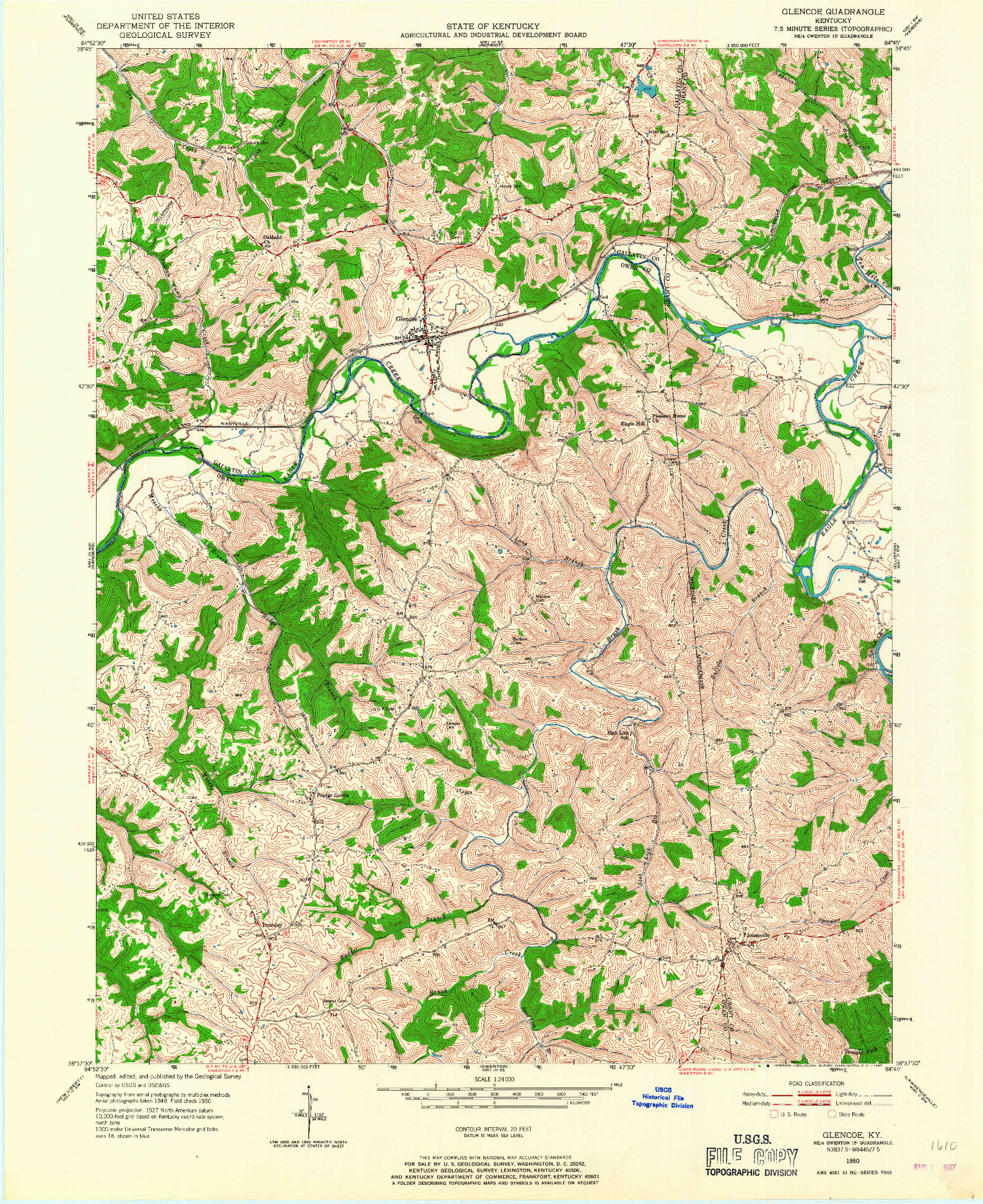USGS 1:24000-SCALE QUADRANGLE FOR GLENCOE, KY 1950