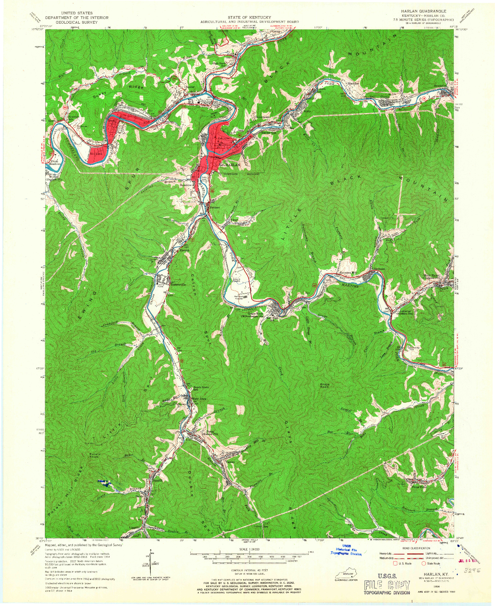 USGS 1:24000-SCALE QUADRANGLE FOR HARLAN, KY 1954