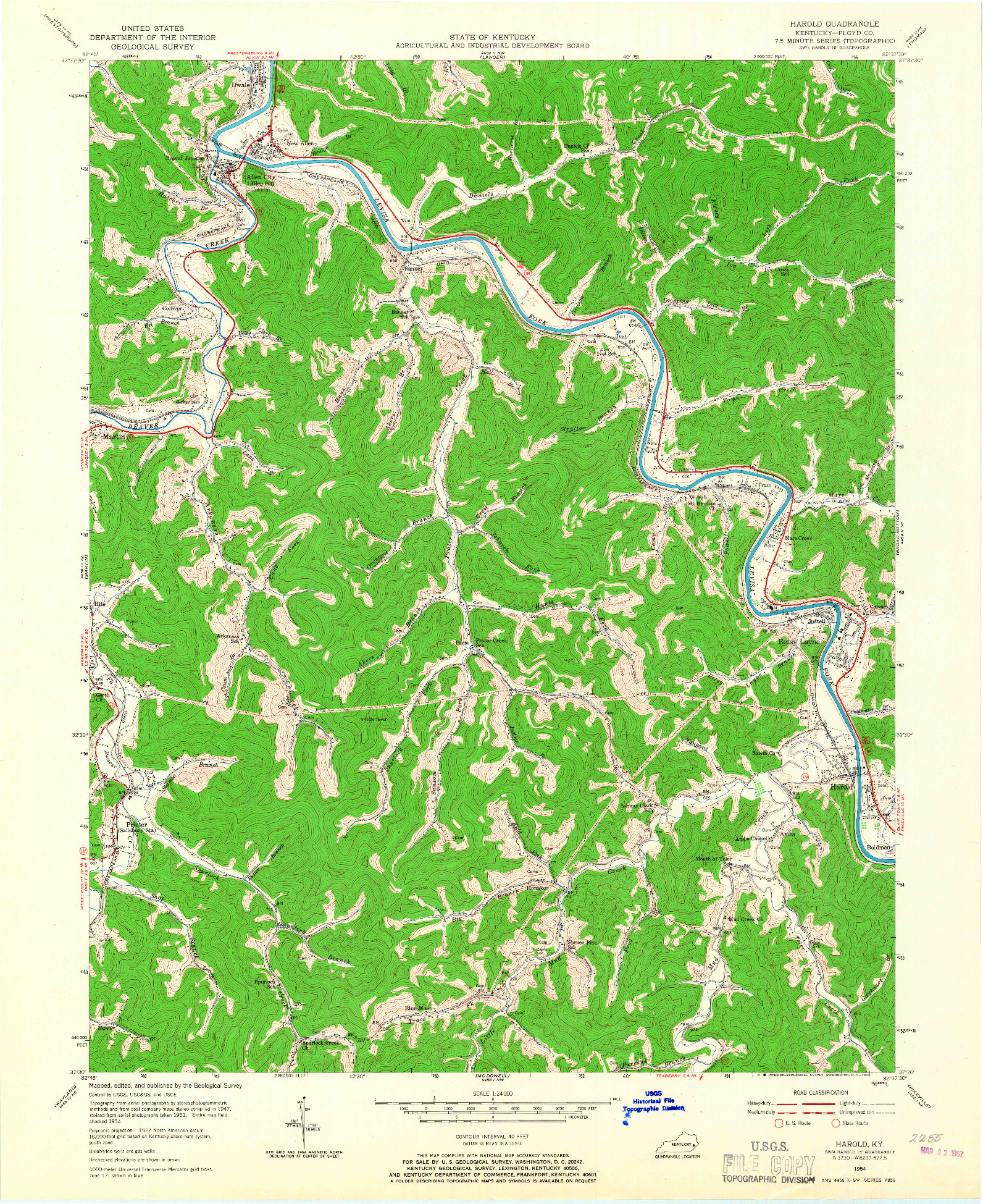 USGS 1:24000-SCALE QUADRANGLE FOR HAROLD, KY 1954