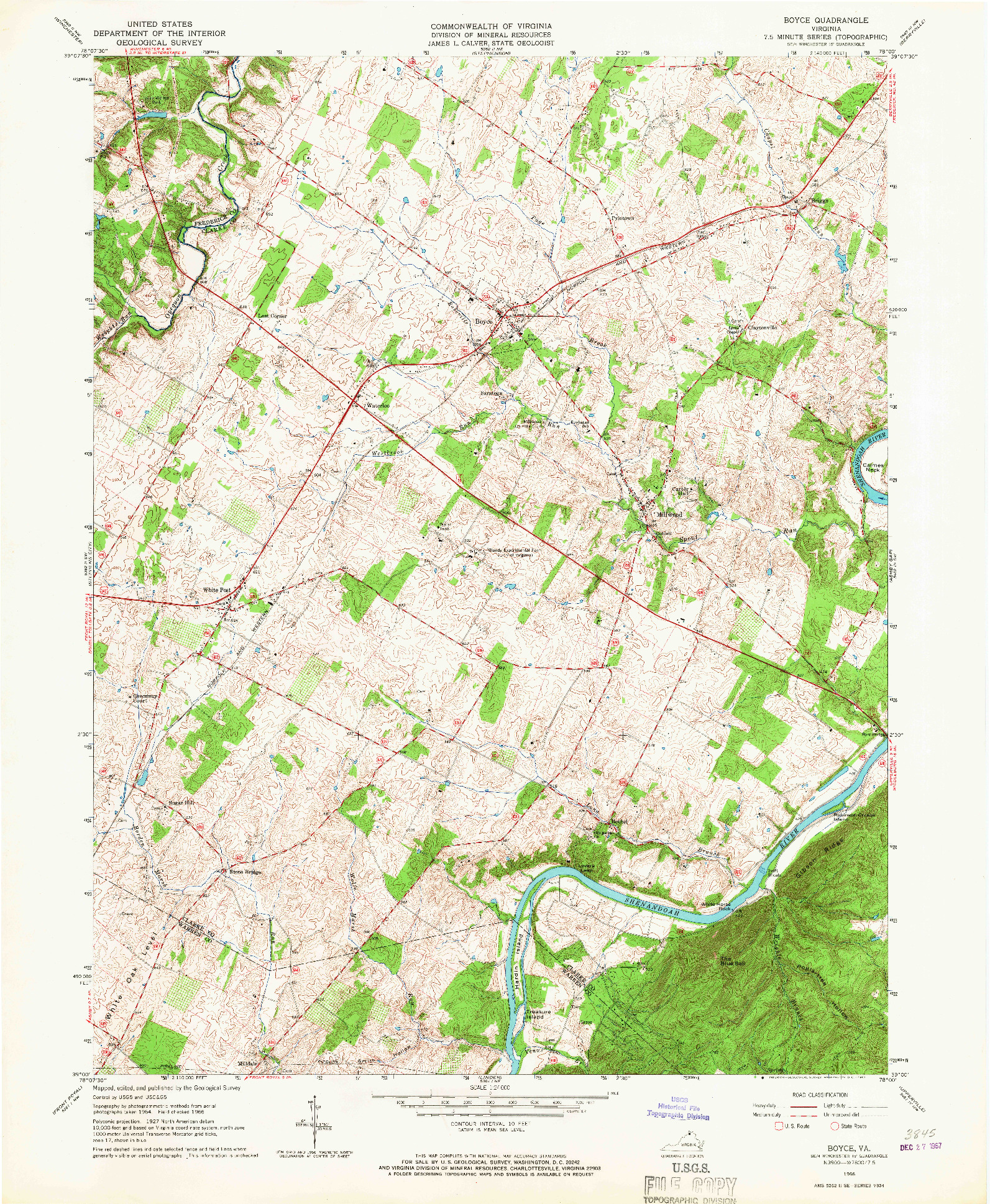 USGS 1:24000-SCALE QUADRANGLE FOR BOYCE, VA 1966