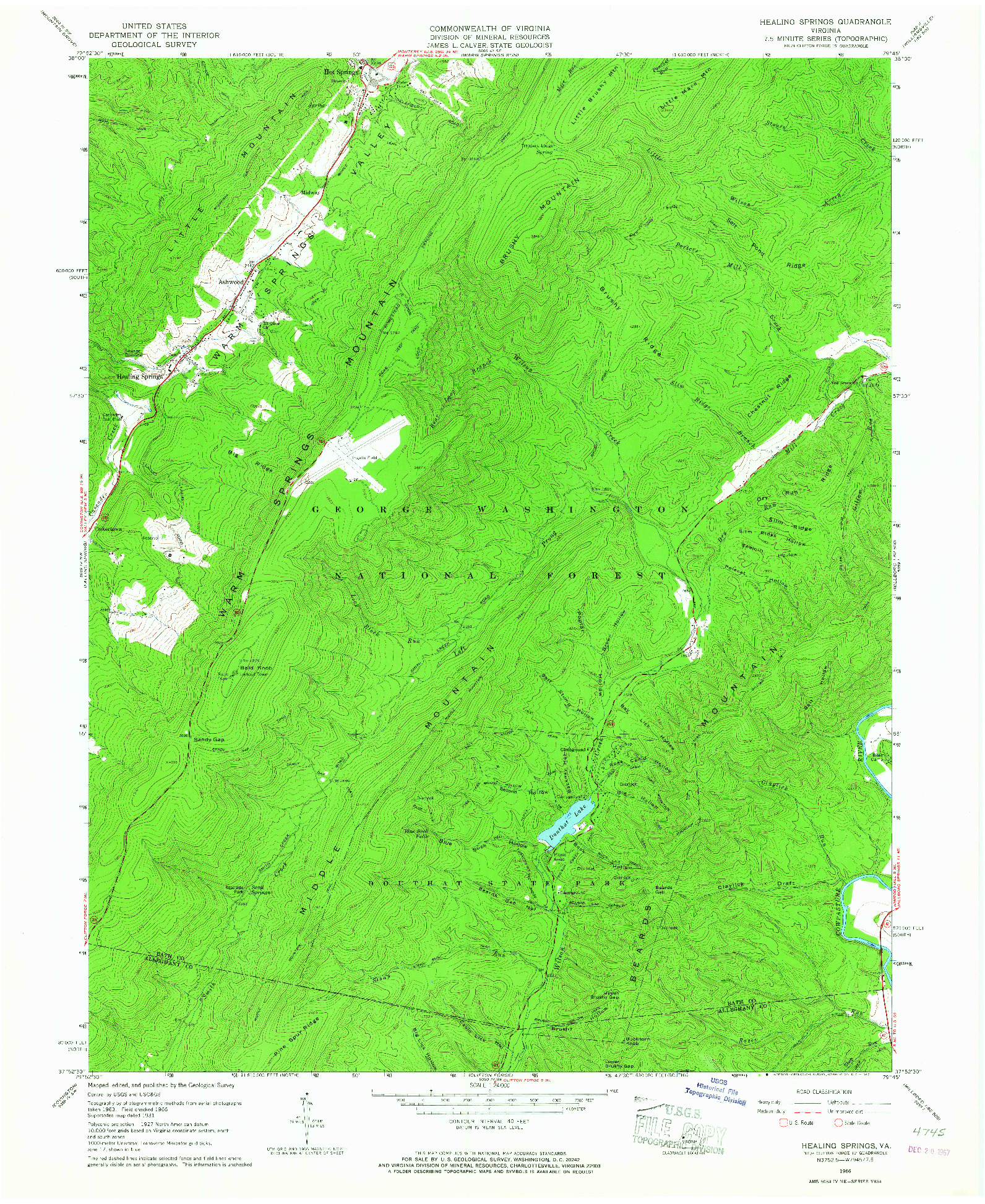 USGS 1:24000-SCALE QUADRANGLE FOR HEALING SPRINGS, VA 1966