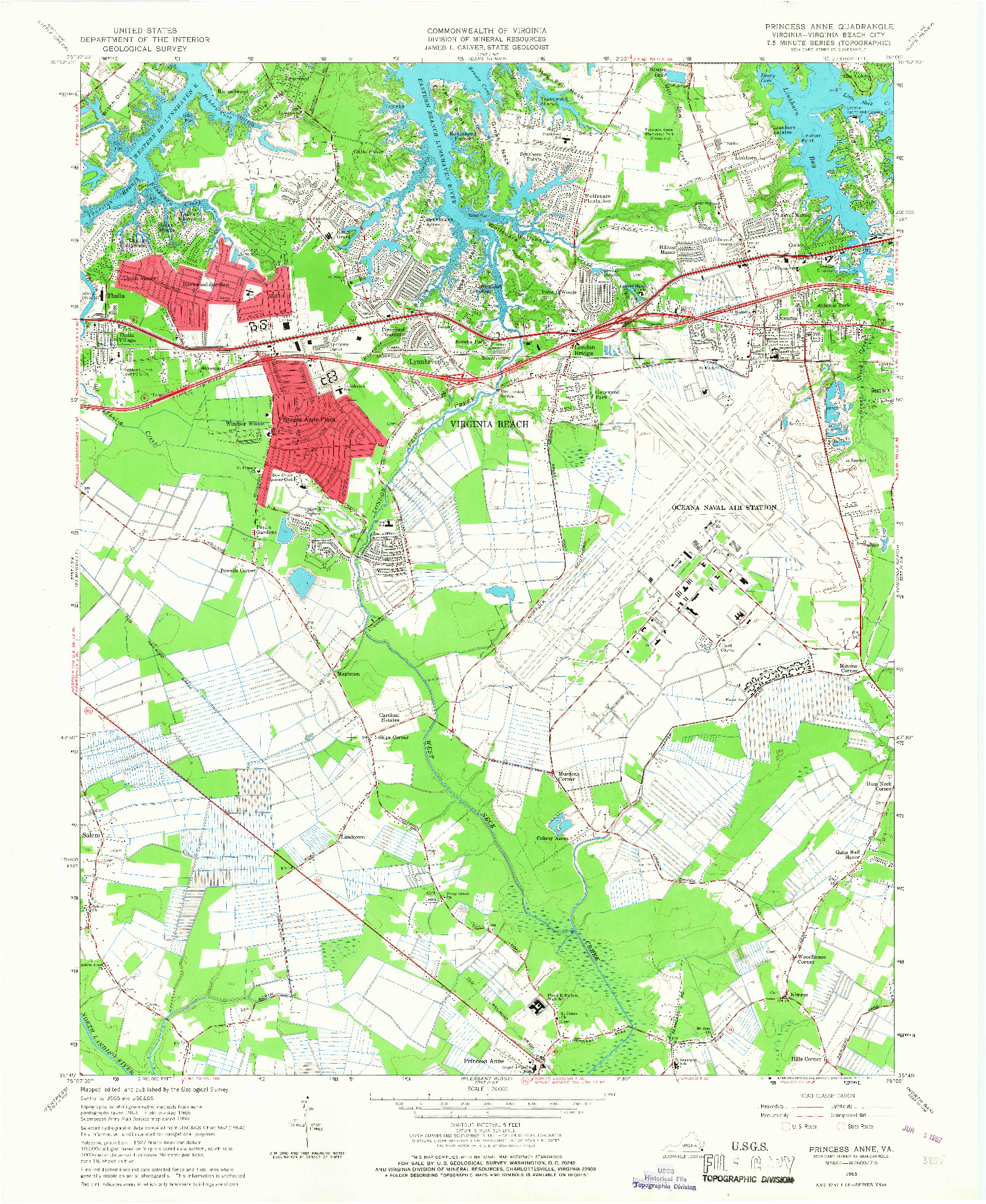 USGS 1:24000-SCALE QUADRANGLE FOR PRINCESS ANNE, VA 1965