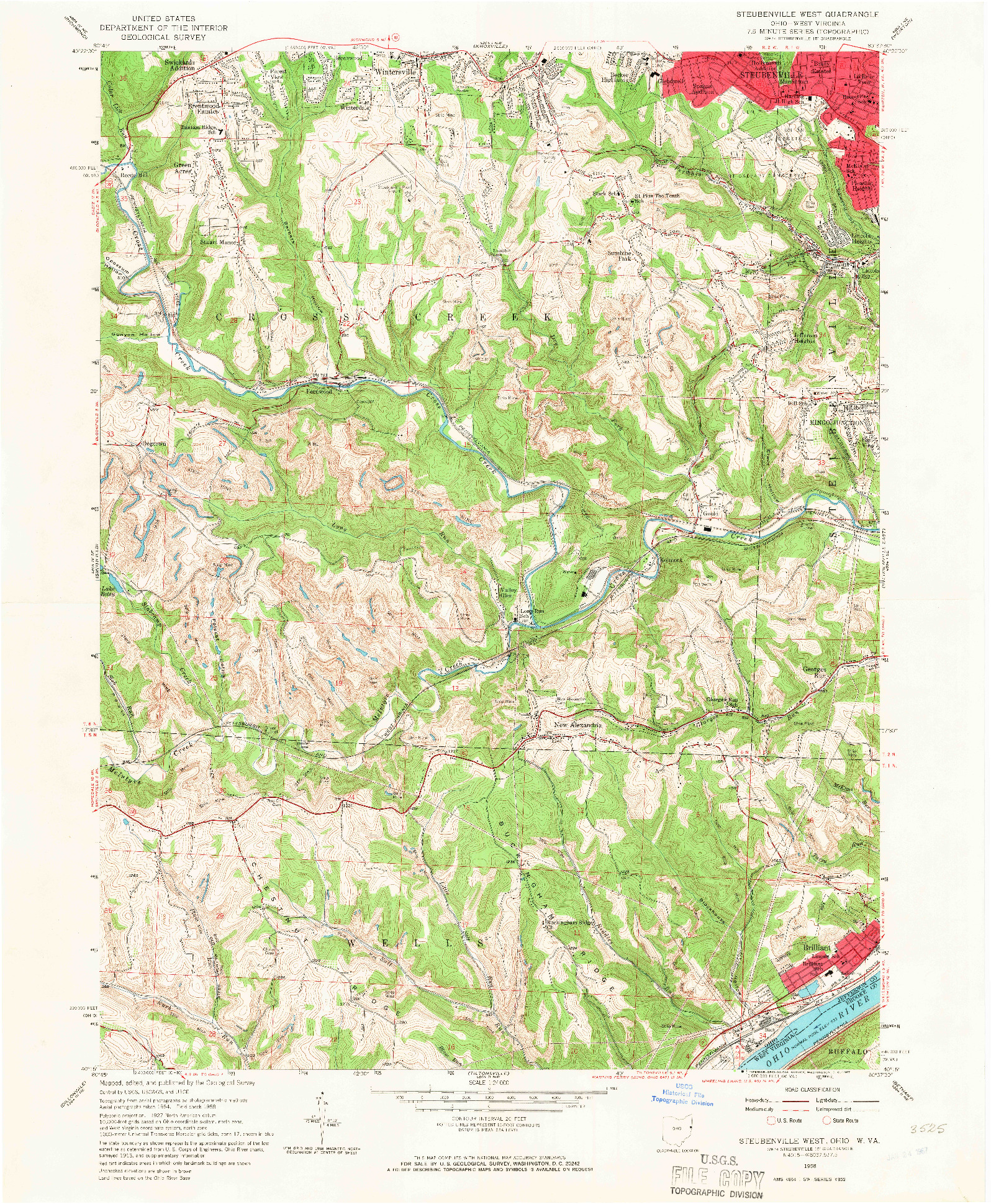 USGS 1:24000-SCALE QUADRANGLE FOR STEUBENVILLE WEST, OH 1958